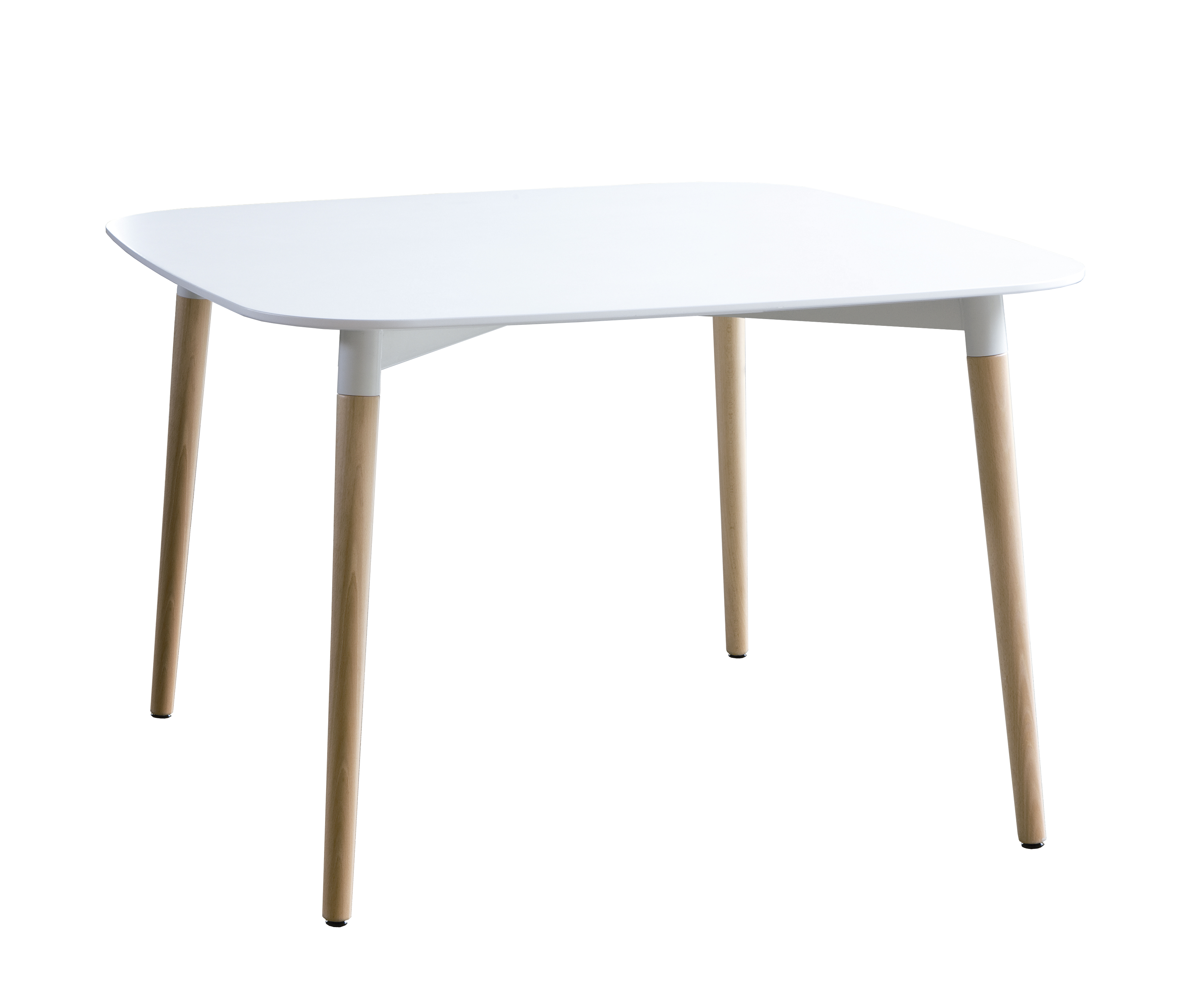 Belloch Esstisch von Santa & Cole: Quadratischer, weißer Tisch mit hellen Holzbeinen.