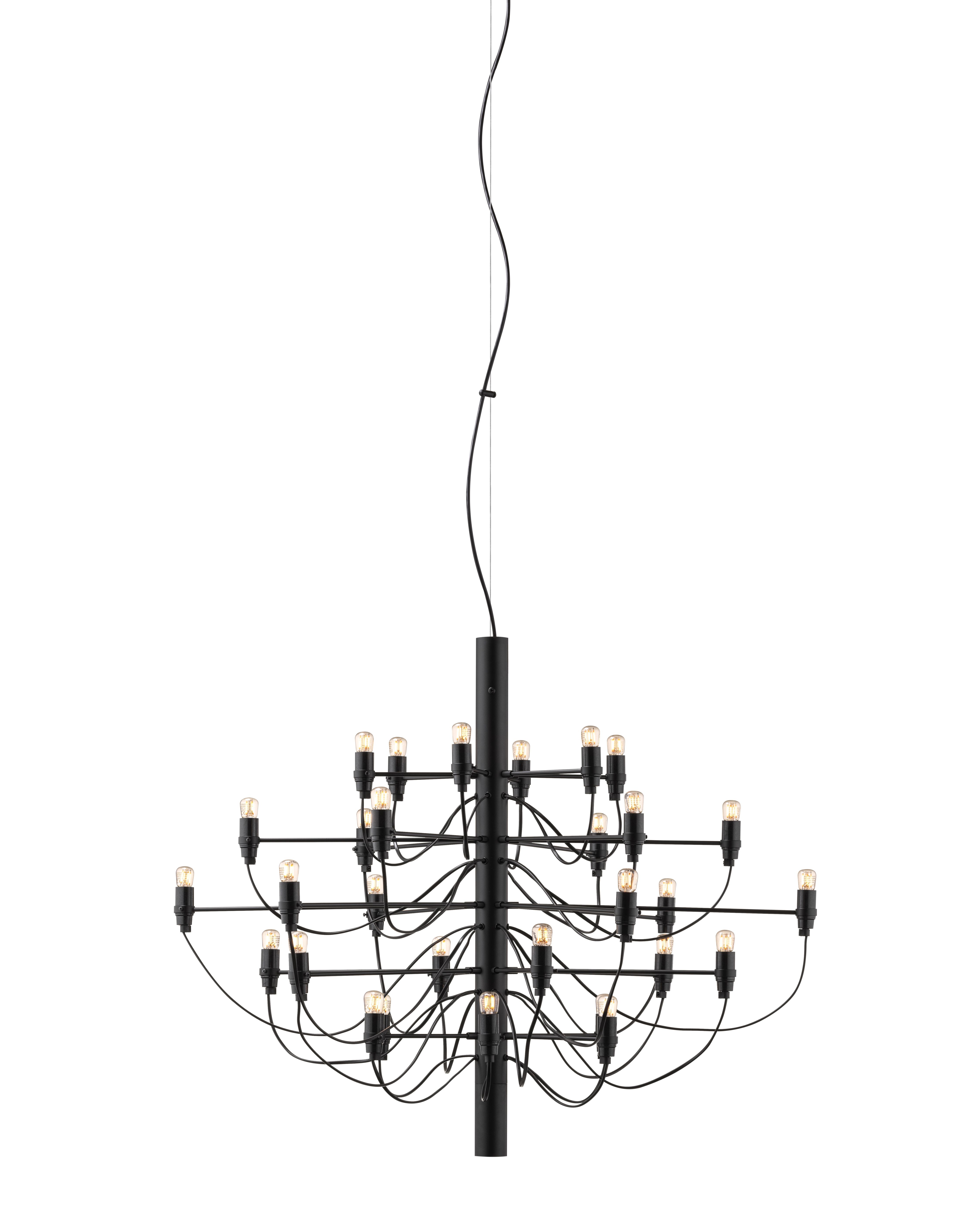Schwarzer 2097 Kronleuchter von Flos mit 30 klaren LED-Glühbirnen, moderne Deckenleuchte.