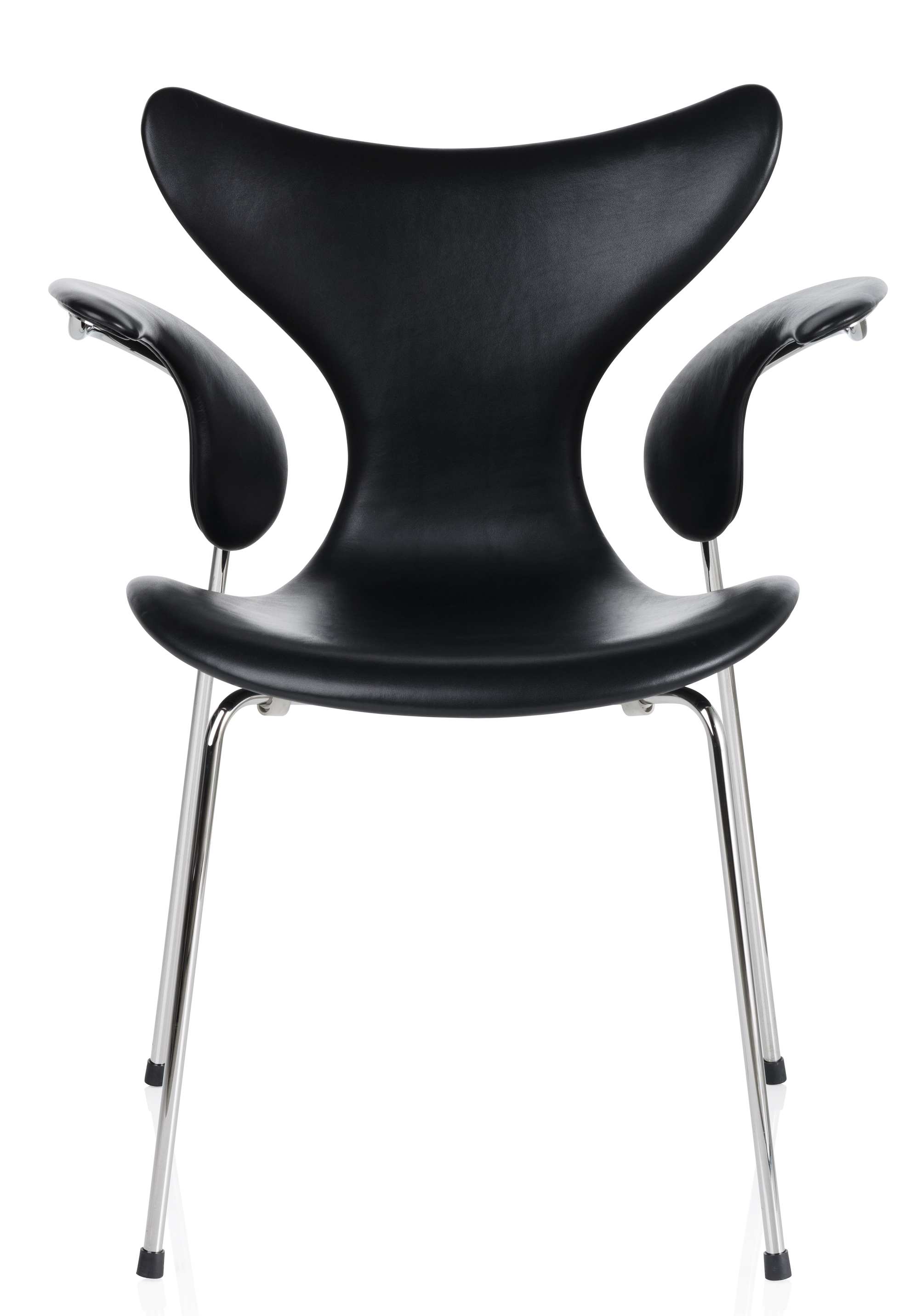 Schwarzer Lily Armlehnstuhl von Fritz Hansen mit verchromtem Gestell, moderner Designstuhl für Esszimmer und Büro.