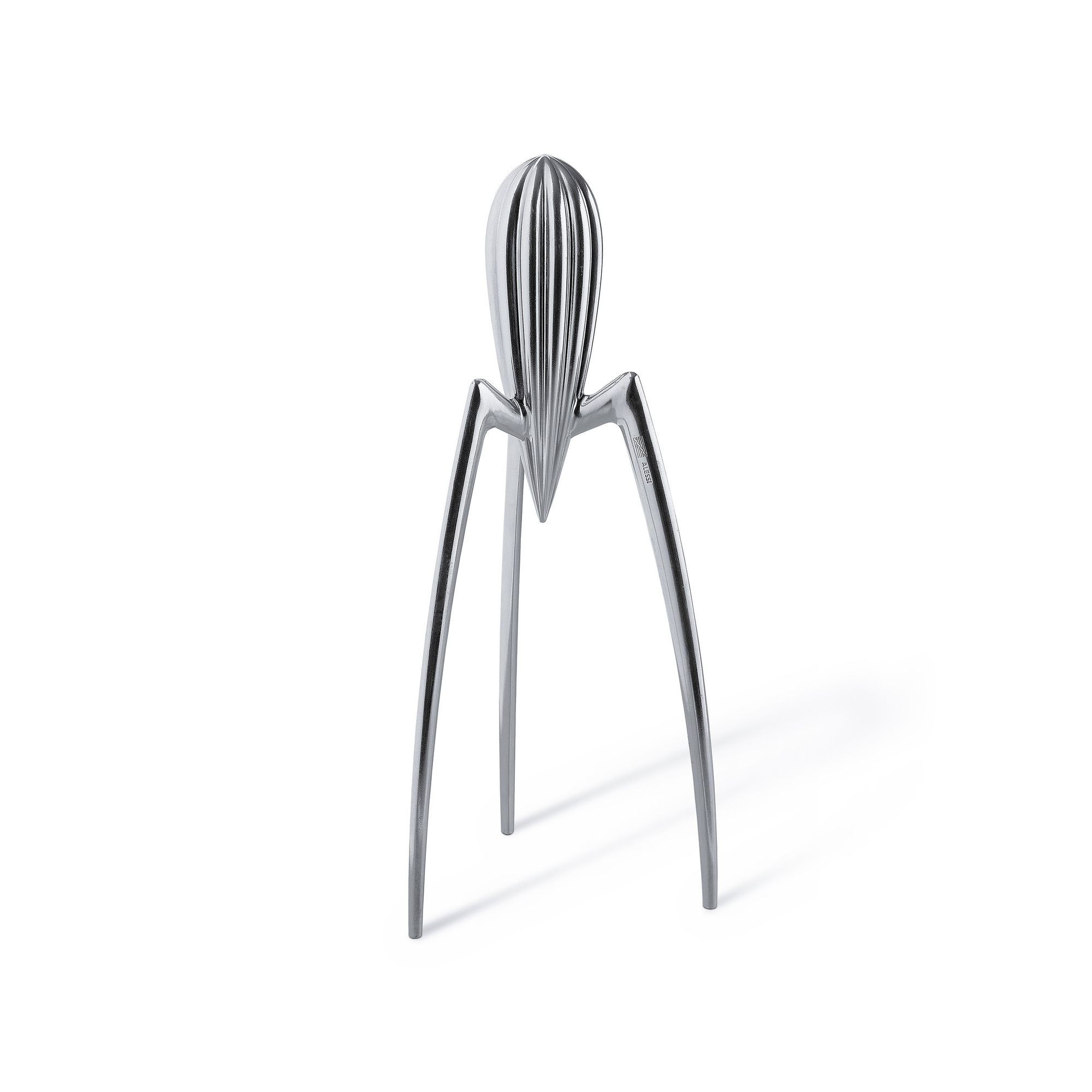 Alessi Juicy Salif Zitronenpresse aus glänzendem Aluminium, ein Designklassiker für frischen Zitronensaft.