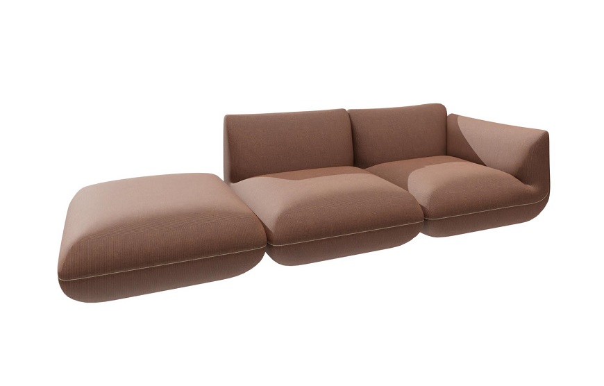 Jalis21 Sofa in Cord Bernstein: Modernes, modulares Sofa mit Ottomane und weichem Cordbezug.