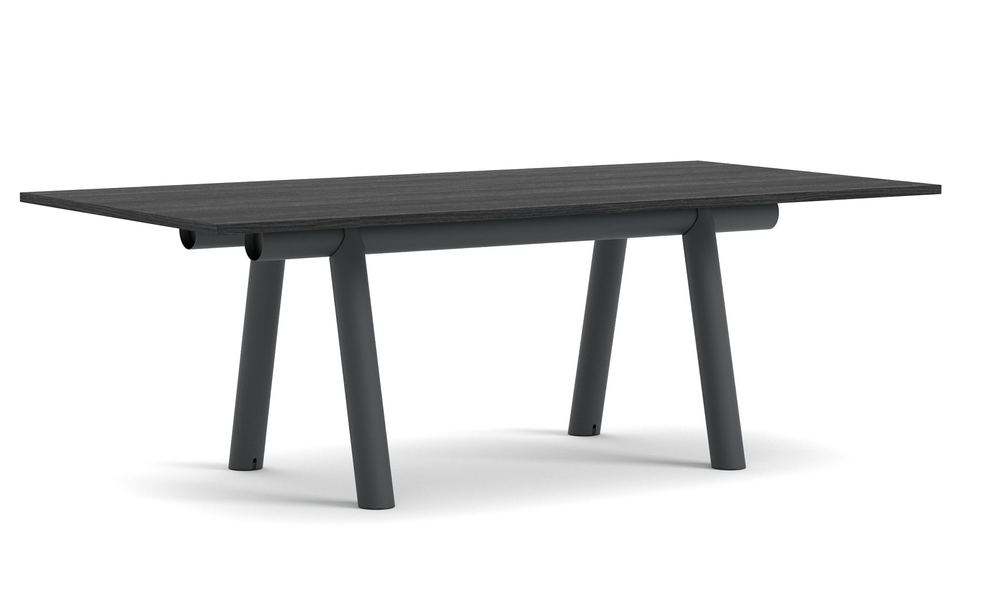 Hay Boa Table Esstisch mit dunkler Tischplatte und grauem Gestell, Größe 220 x 75 cm.