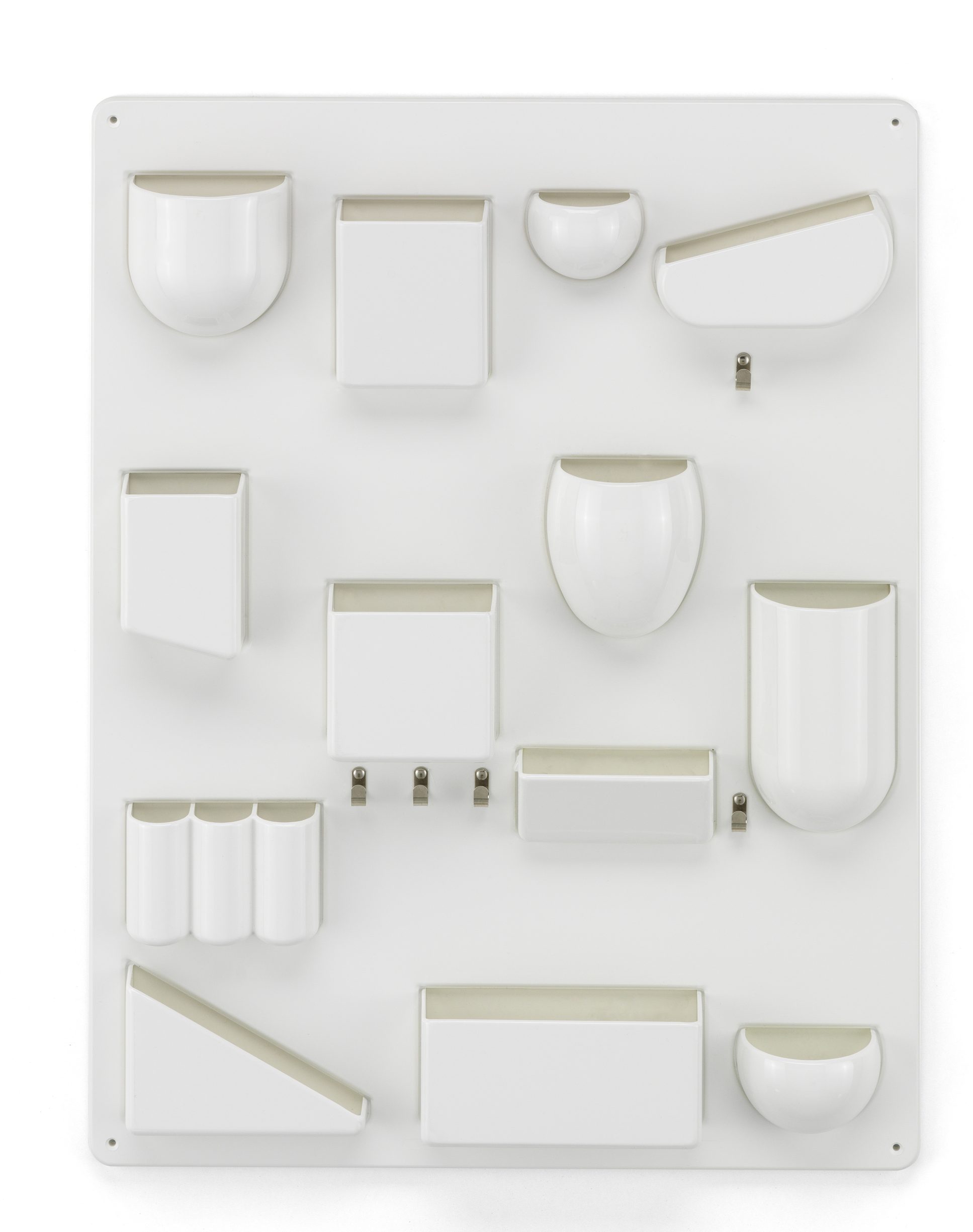 Weißes Uten.Silo RE II von Vitra: Wandorganizer mit verschiedenen Behältern und Haken für Büro und Zuhause.
