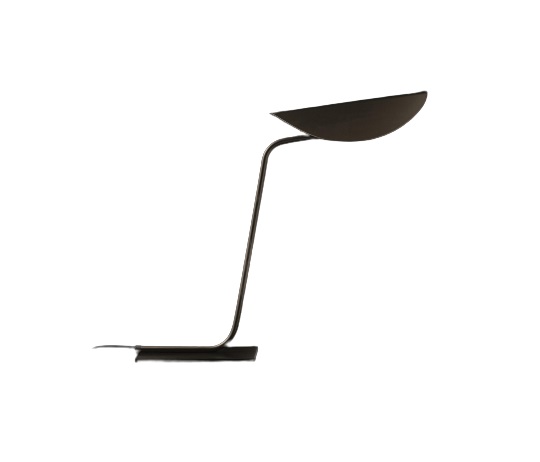 Schwarze Oluce Plume Tischleuchte mit minimalistischem Design und sanftem Licht für den Schreibtisch.