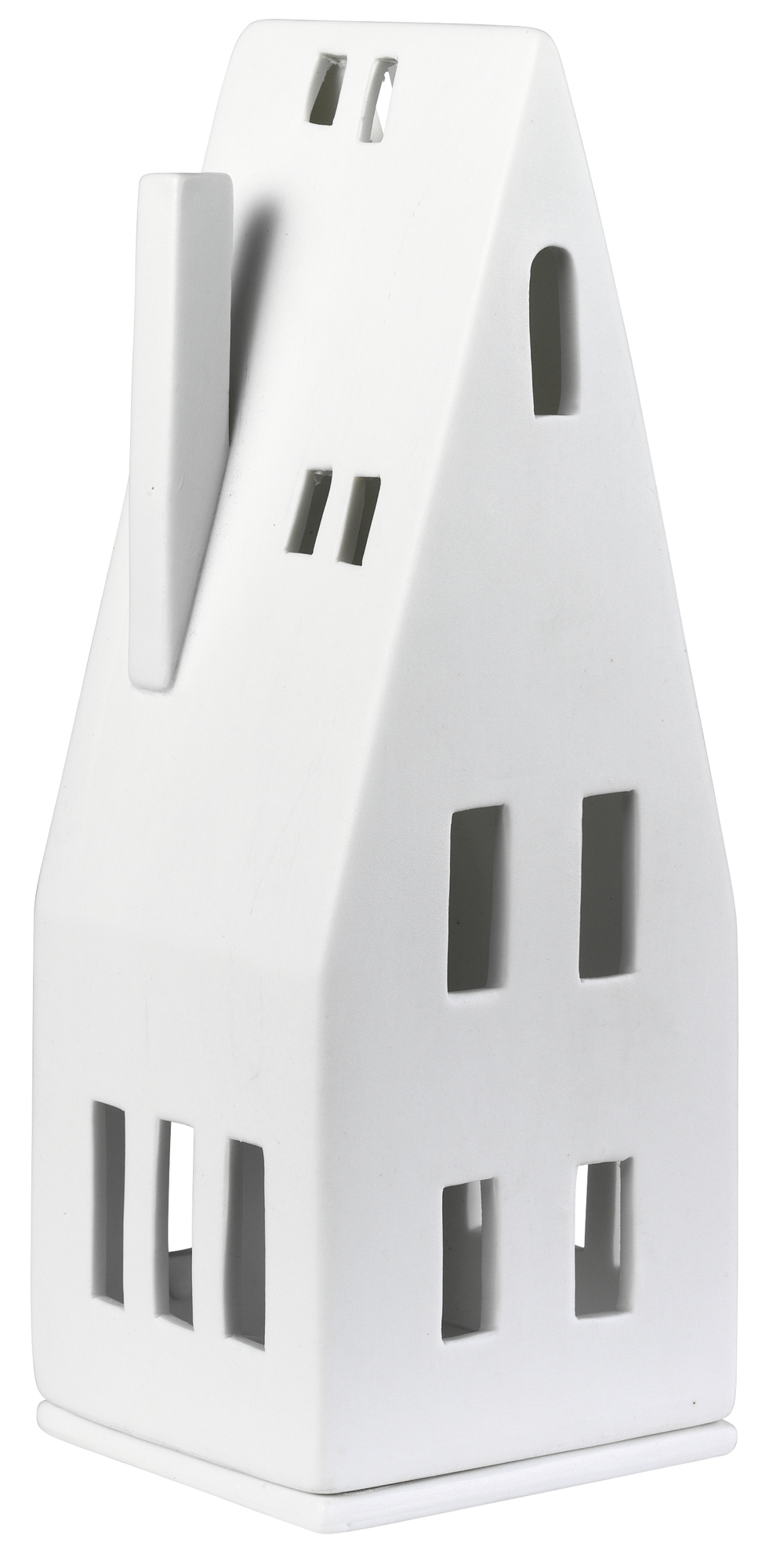 Weißes Keramik Lichthaus Spitzdach mit Rädern, 20 cm, für stimmungsvolle Beleuchtung im Innenbereich.