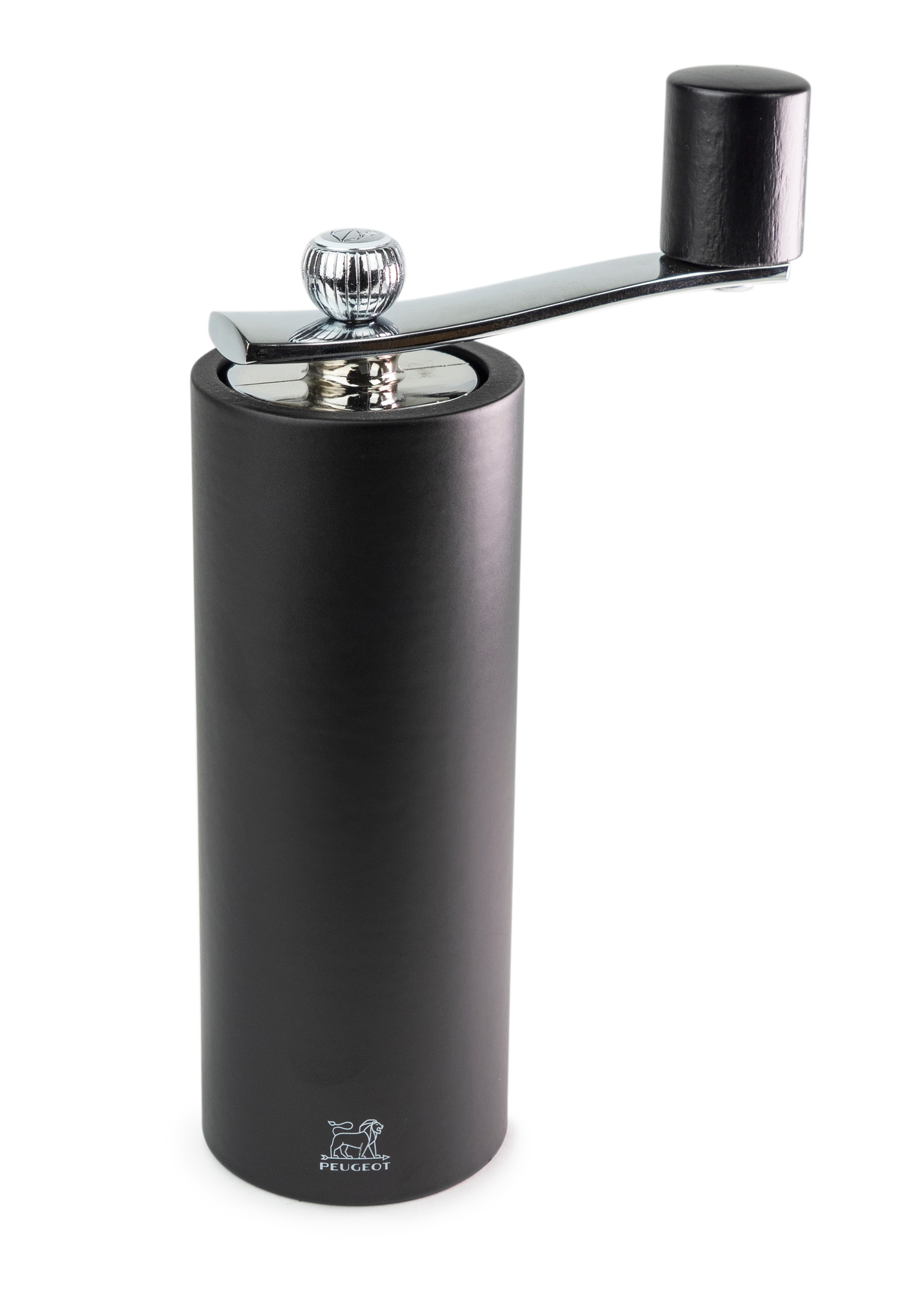 Schwarze, manuelle Peugeot Salzmühle "Isen" mit Kurbel und mattem Finish. Hochwertige Küchenmühle für Salz.