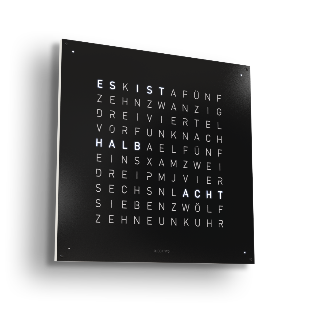 Earth 90 Steel Series Wanduhr / Zeitobjekt Deutsch QLOCKTWO
