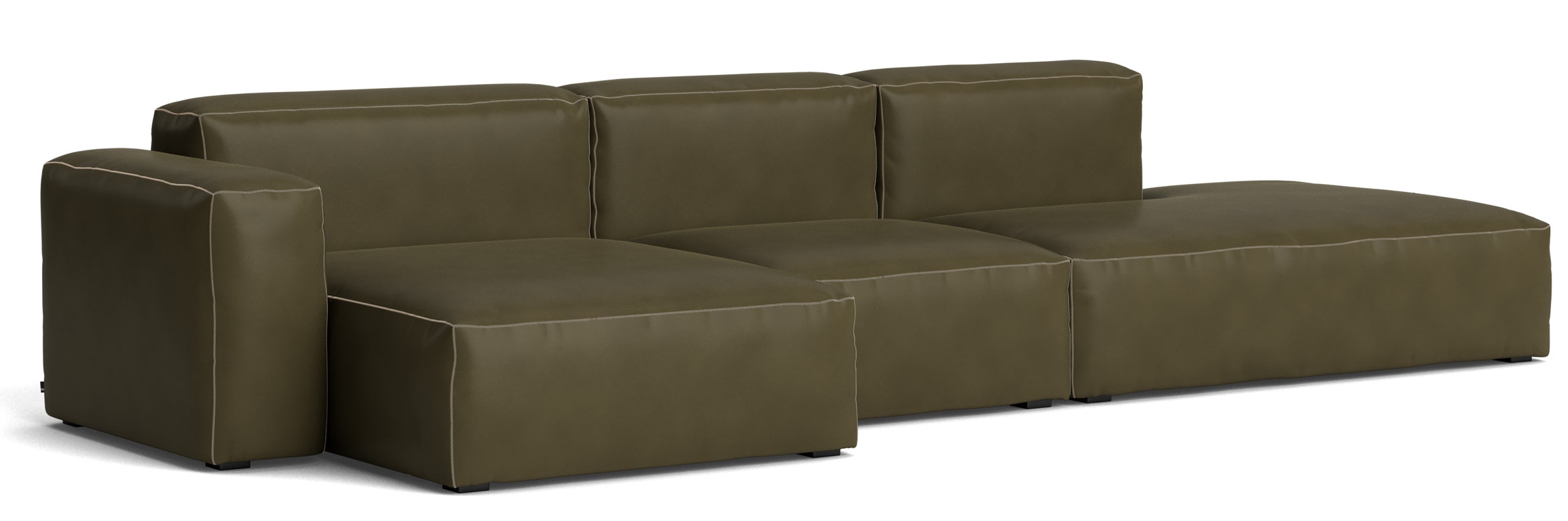 Mags Soft Sofa 3-Sitzer Combination 4 Low Armrest Armlehne links Hay Leder Sense Forest mit Beige Naht