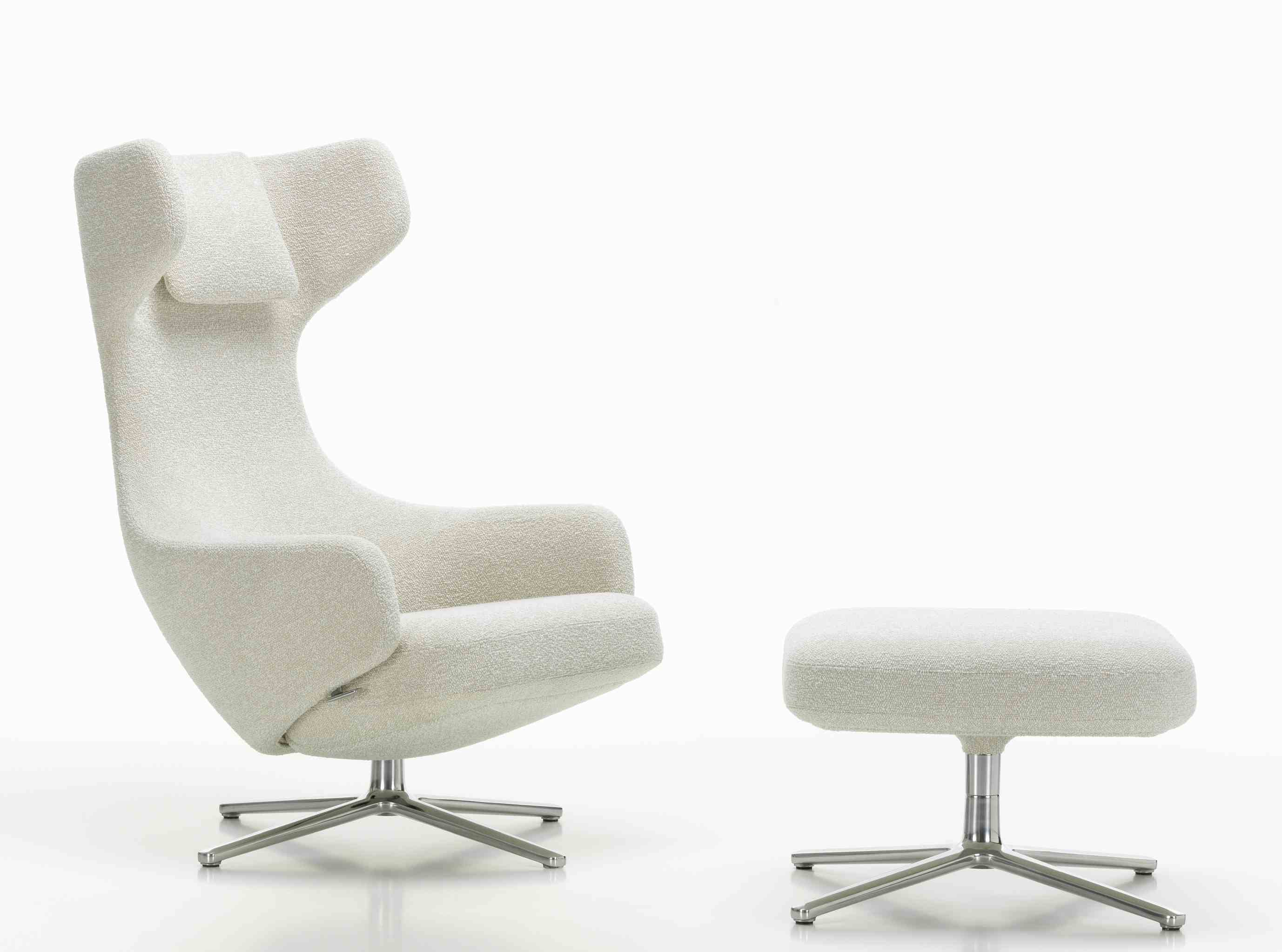 Grand Repos Sessel  + Ottoman Vitra Poliert Nubia Elfenbein / Perle