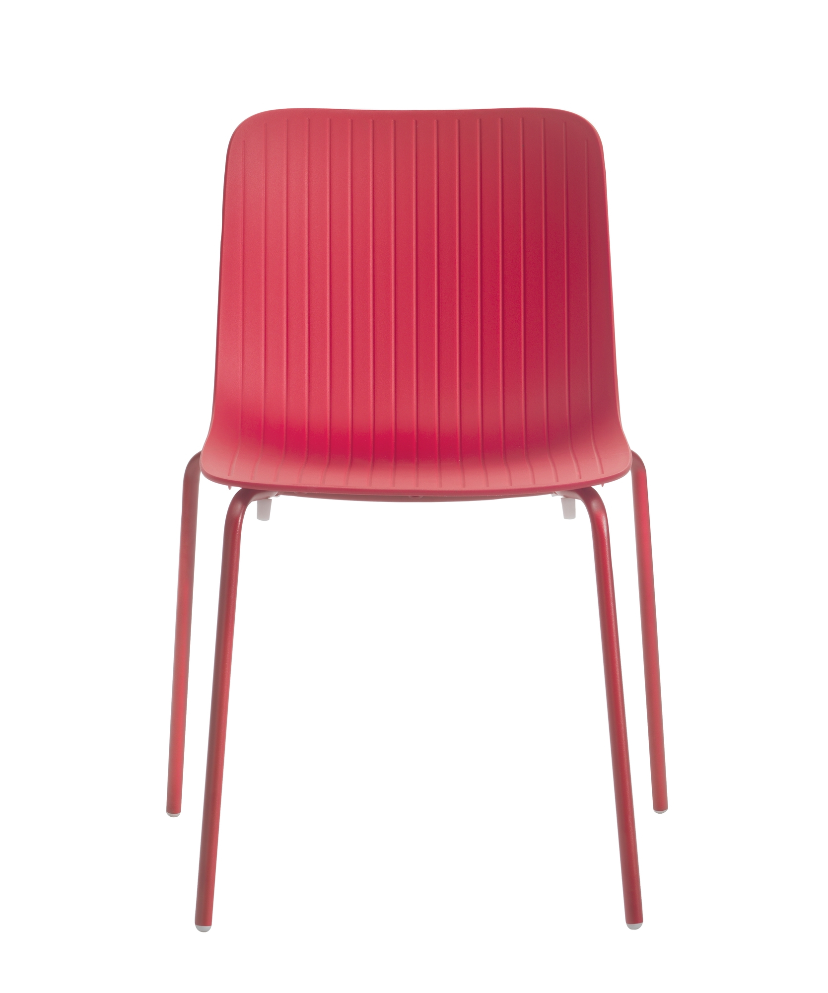 Roter Dragonfly Stuhl von Segis, stapelbarer Designstuhl für Büro und Wohnen.