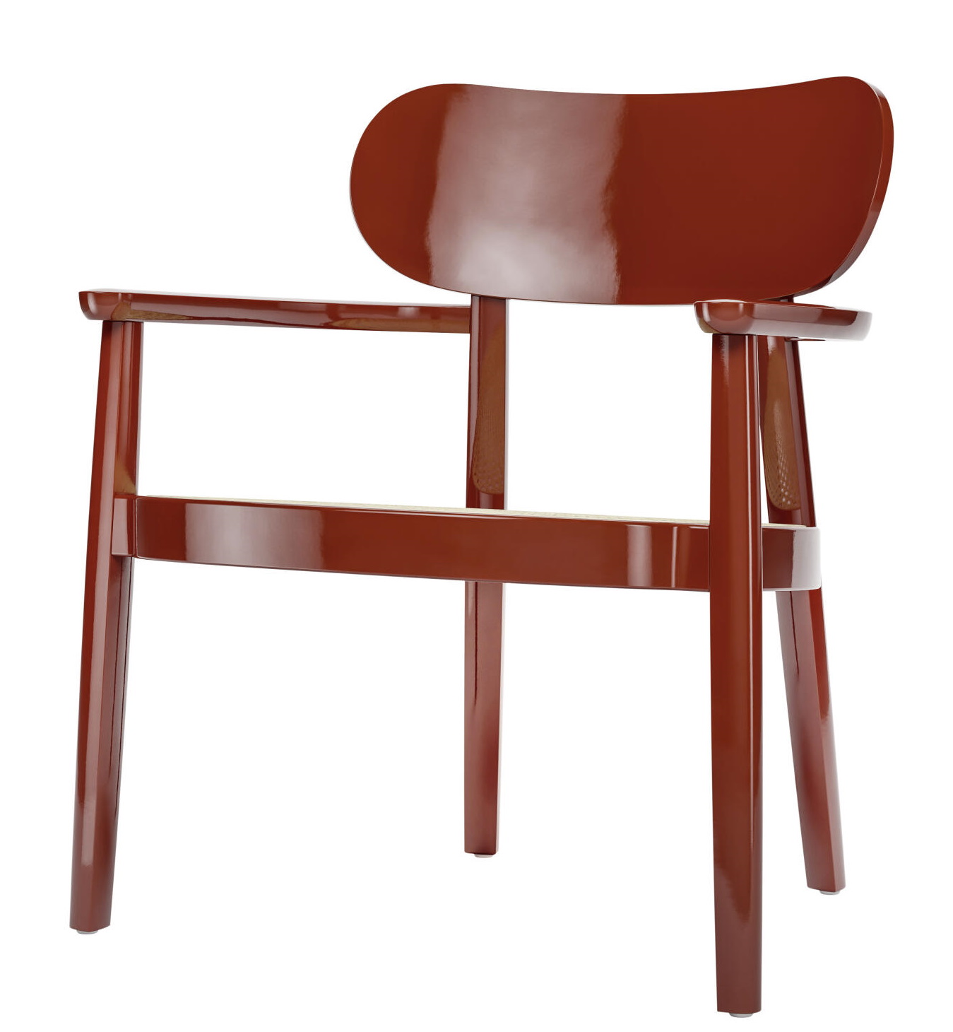 Brauner Holzsesessel mit Armlehnen im Thonet-Stil, Modell 119 F, Hochglanzlackierung, modernes Design.