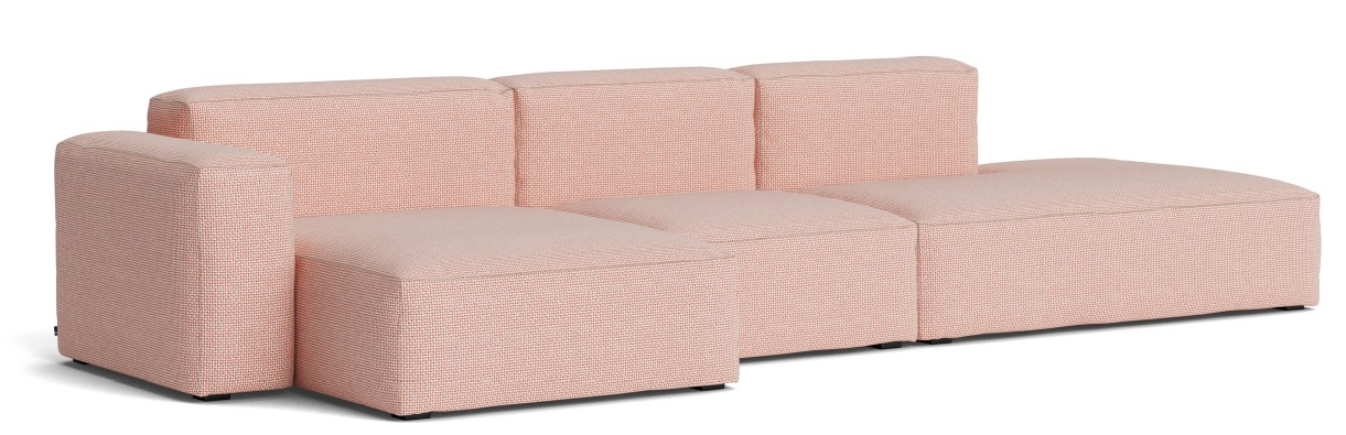 Mags Soft Sofa 3-Sitzer Combination 4 Low Armrest Armlehne links Hay Stoff Tartaglia Rot/Weiß mit Beige Naht