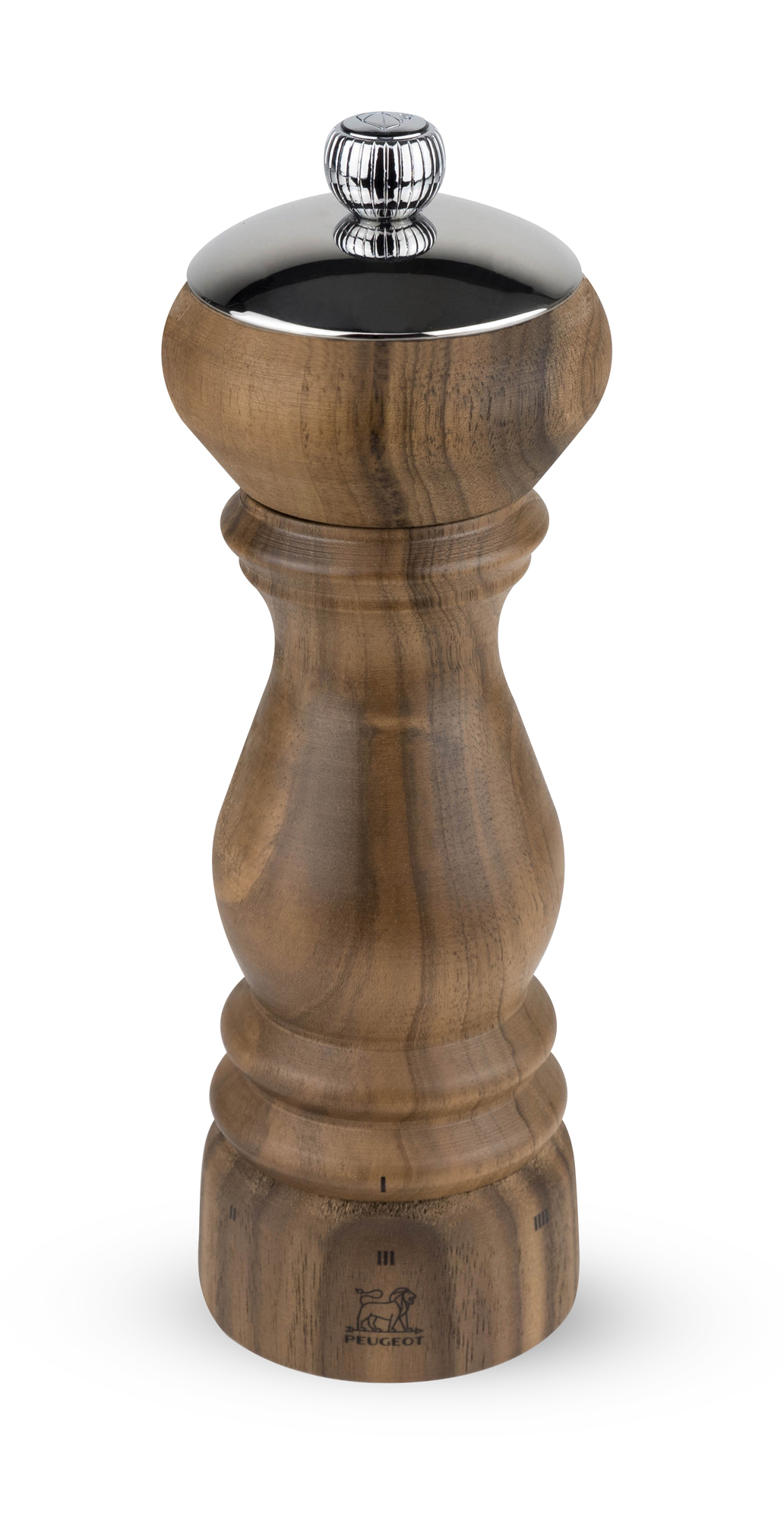 Peugeot Paris Icone Salzmühle, 22 cm, aus Holz mit silberfarbenem Knopf.