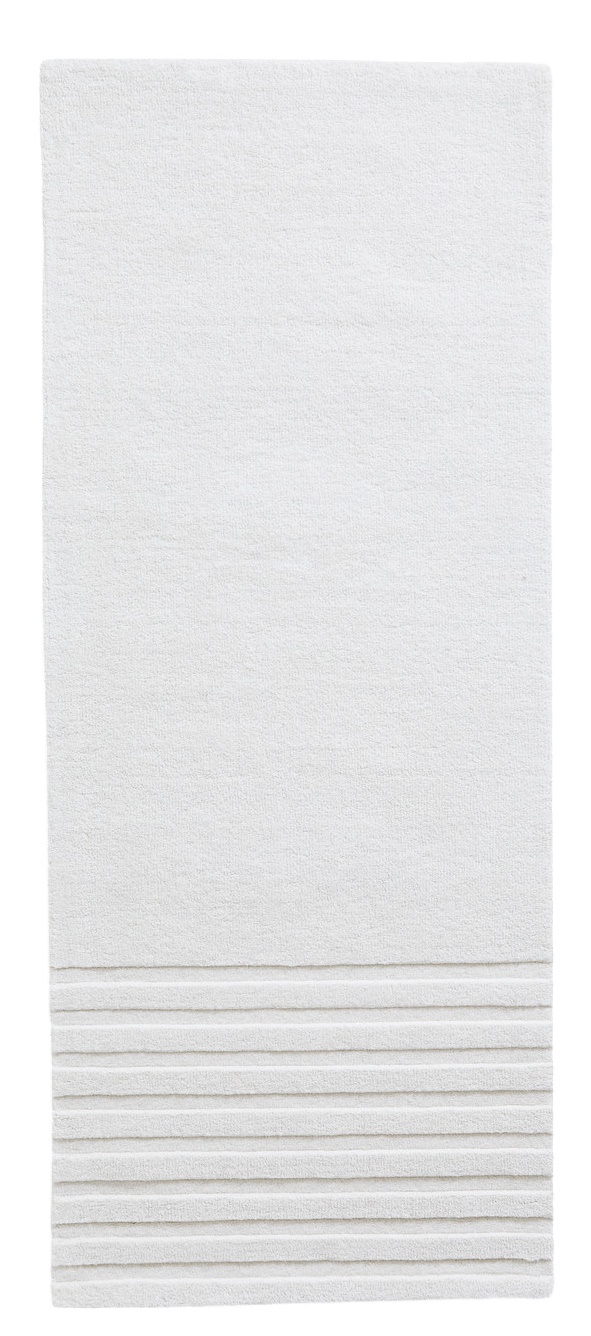 Weißer Kyoto Rug Teppich von Woud, 80x200 cm, mit gerippter Textur. Moderner Teppich für Wohnzimmer.