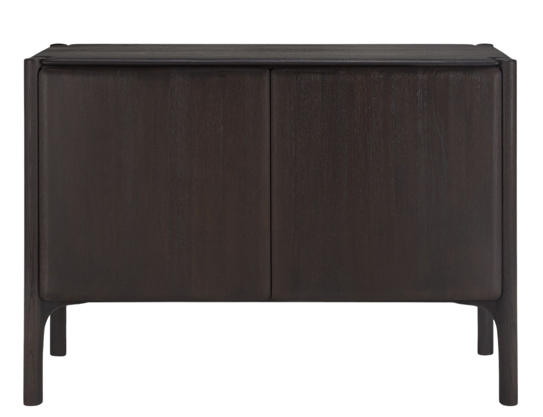 Dunkles Ethnicraft Sideboard aus Holz mit zwei Türen und schlichtem Design.