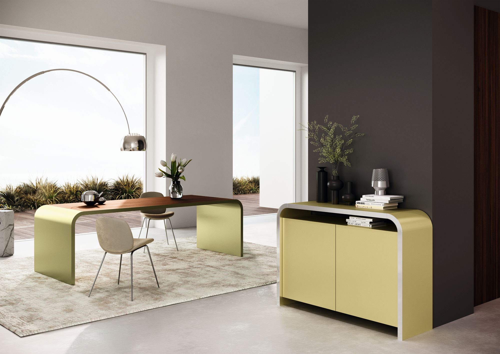 Müller Möbelfabrikation Sideboard S14-2 in Gelb: Modernes Design für Wohnzimmer und Esszimmer.