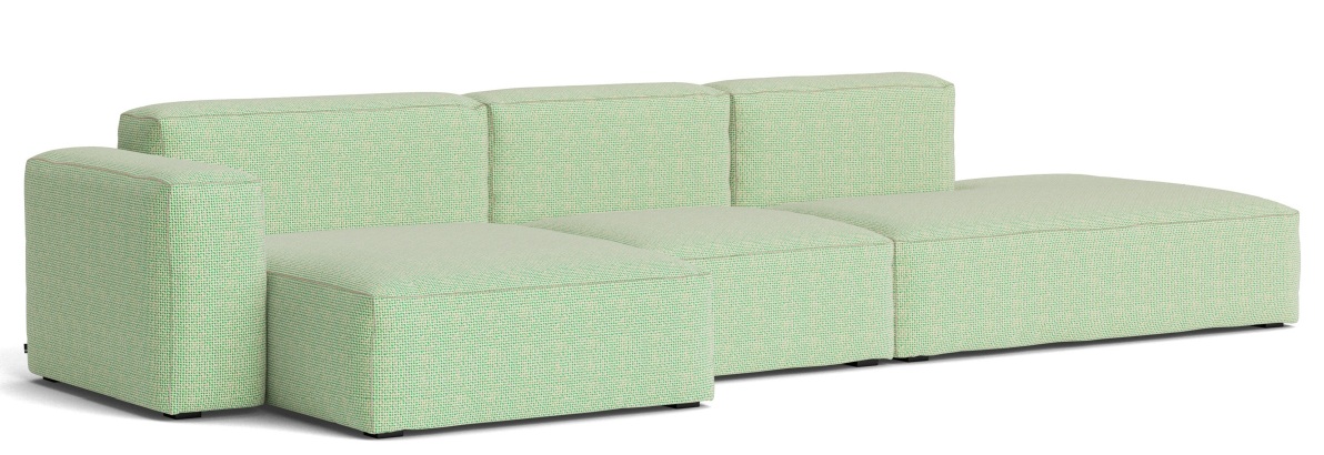 Mags Soft Sofa 3-Sitzer Combination 4 Low Armrest Armlehne links Hay Stoff Tartaglia Grün/Weiß mit Beige Naht