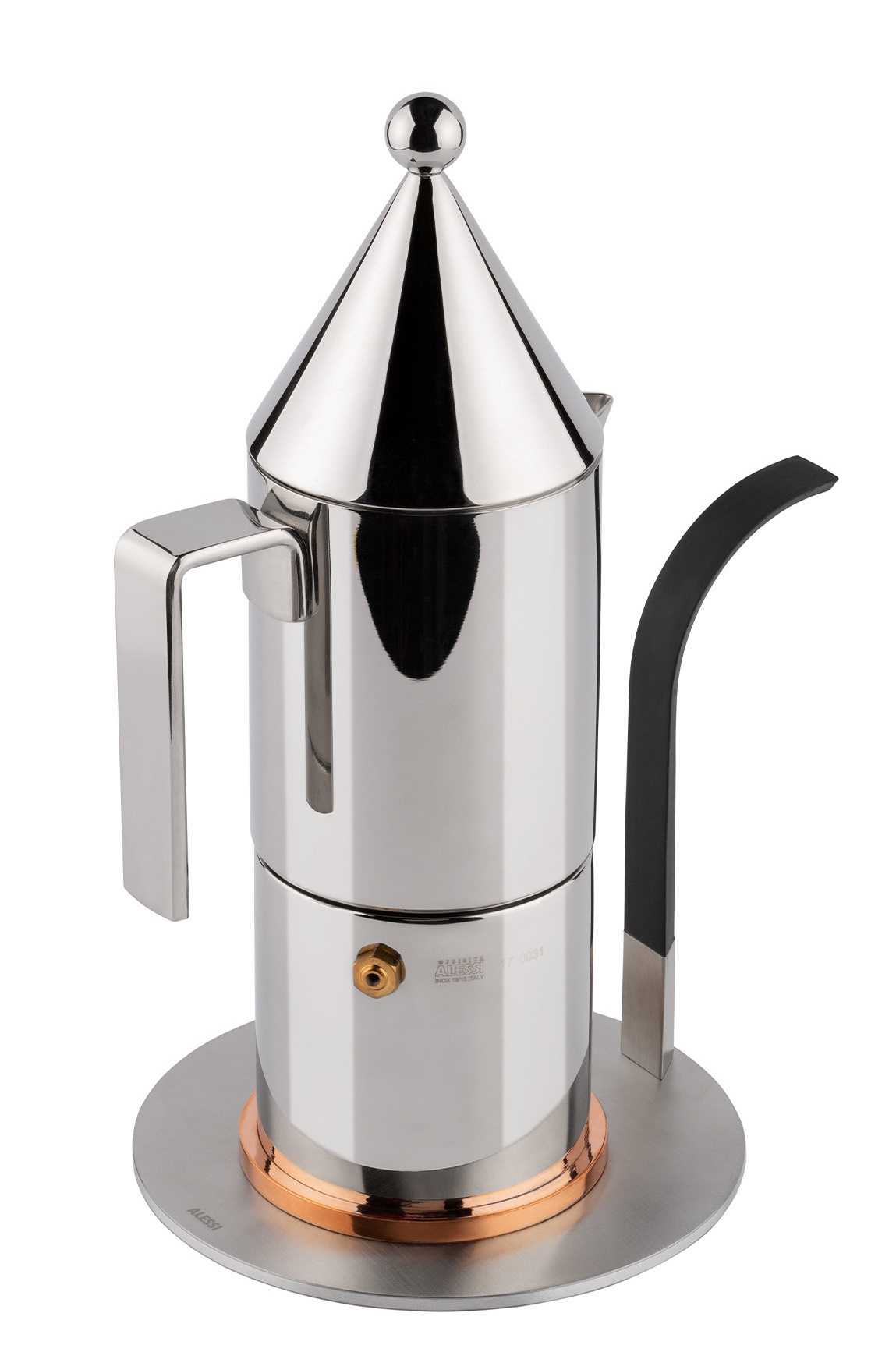 Alessi Esspressokocher mit Induktionsadapter Little Helper MA02, Edelstahl, für Induktionsherde.