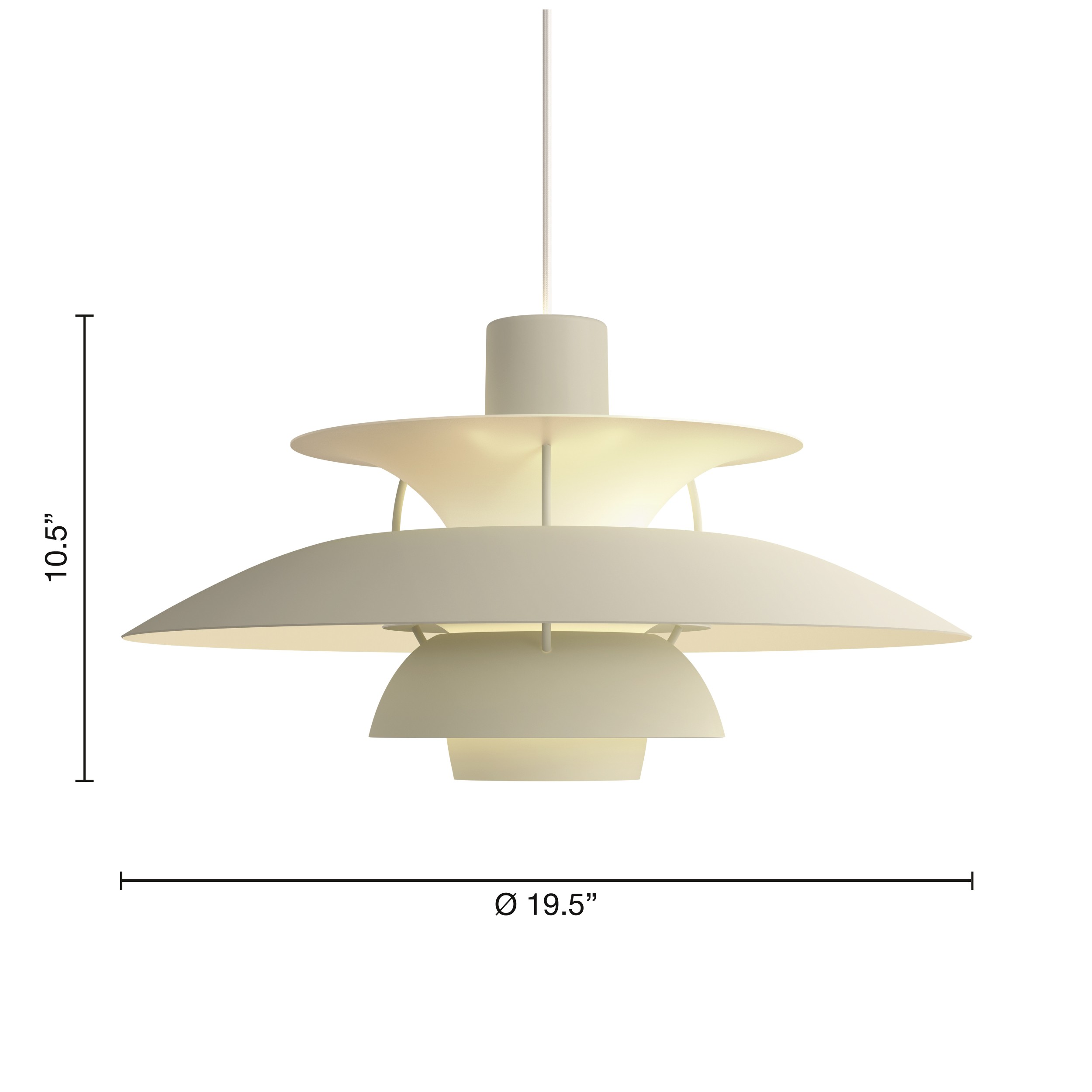 Nahaufnahme der PH 5 Pendelleuchte von Louis Poulsen in Pale Pewter, modernes Design.