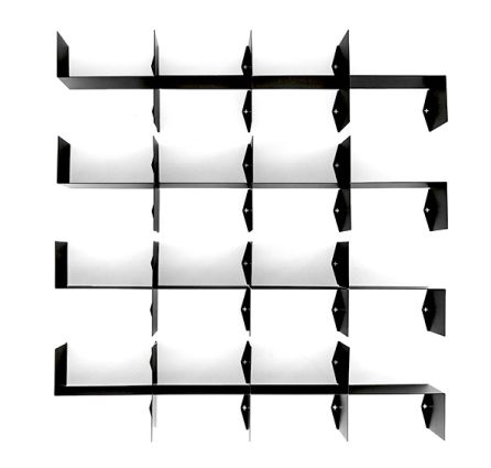 Moroso Z-Shelf 4er Set links, modernes modulares Wandregal in Schwarz, Ansicht von vorne.