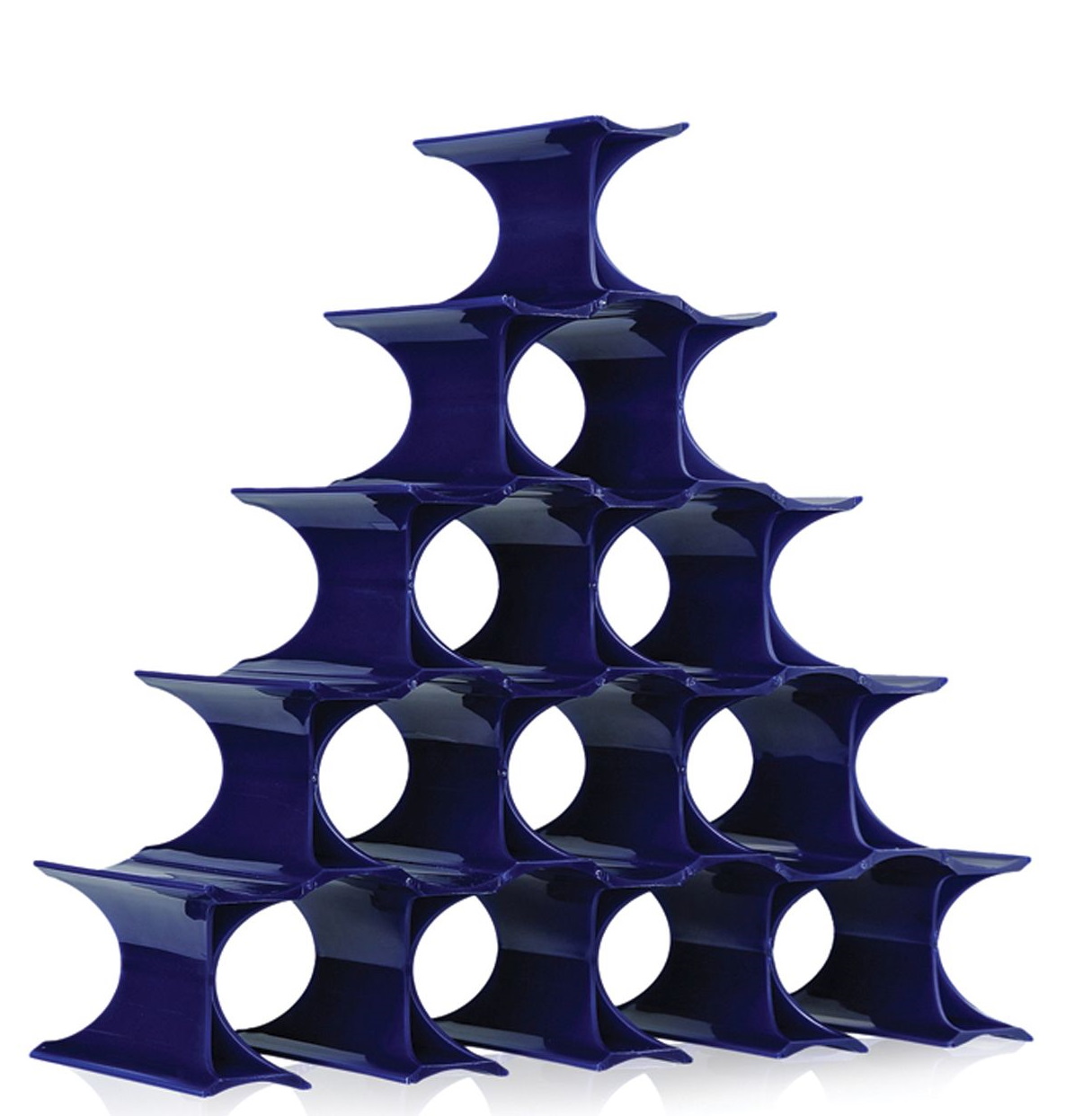 Blaues Infinity Flaschenregal von Kartell, stapelbar und modular für Weinflaschen.