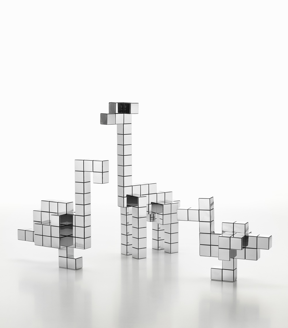 Panton Cubes Flamingo Chrom Skulptur / Tierfigur Vitra
