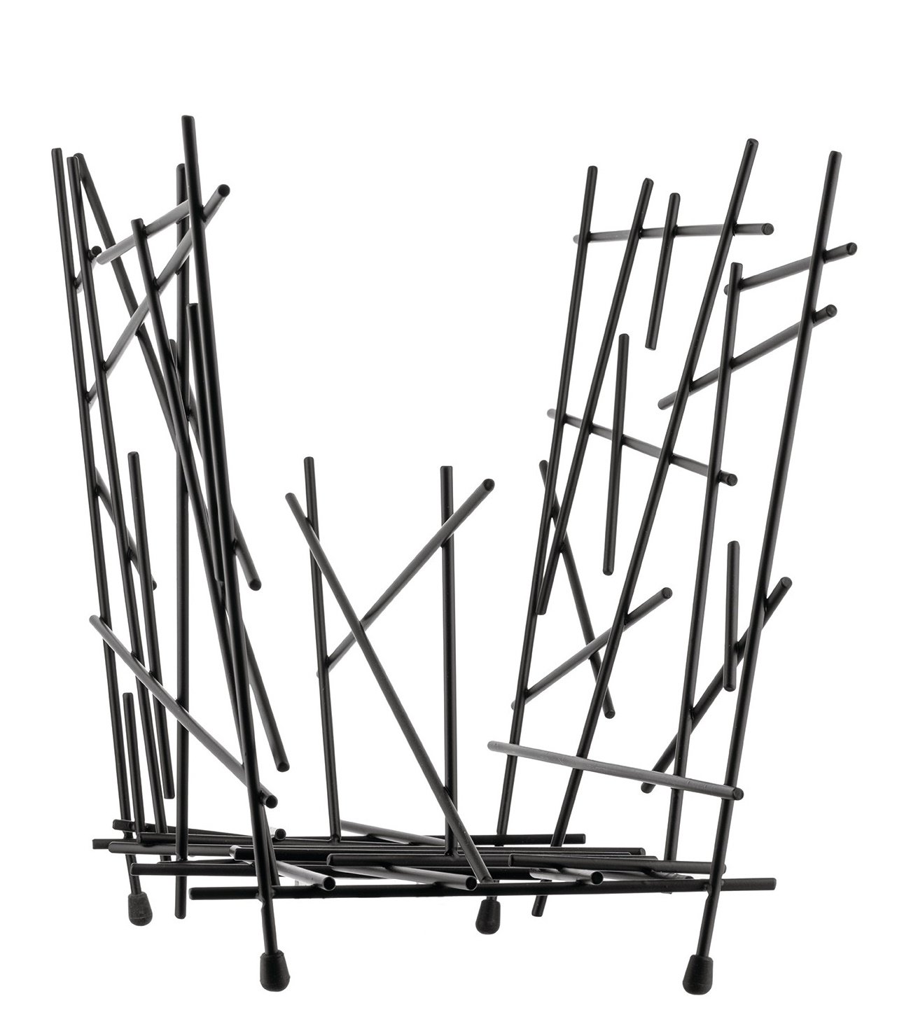 Schwarzer Alessi Zeitschriftenhalter "Blow Up" FC15 aus Metallstäben, modernes Design für Zeitungen und Zeitschriften.