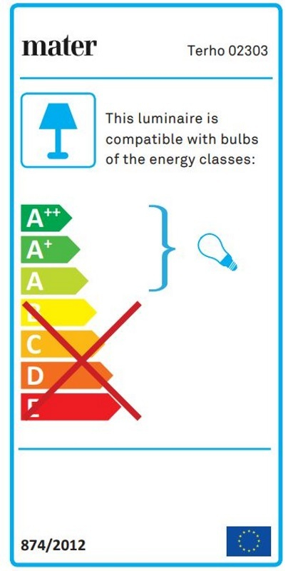 Energieeffizienzlabel der Mater Terho Pendelleuchte, kompatibel mit Leuchtmitteln der Energieklassen A++ bis A.