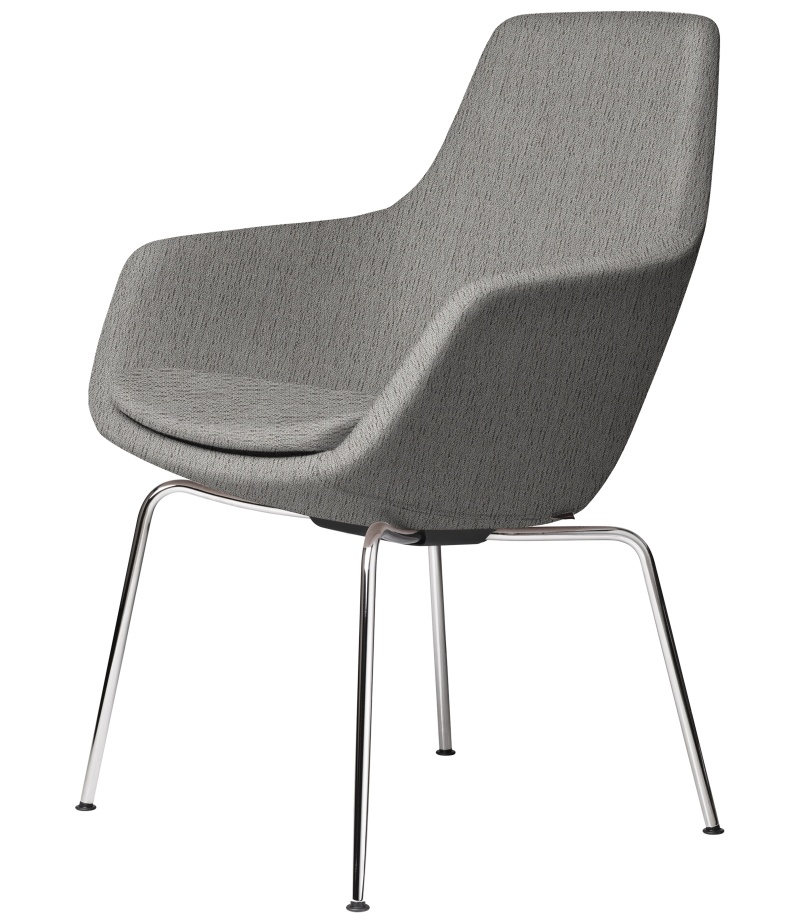 Grauer Little Giraffe Stuhl mit Armlehnen und verchromten Beinen von Fritz Hansen. Designstuhl für Wohnzimmer.