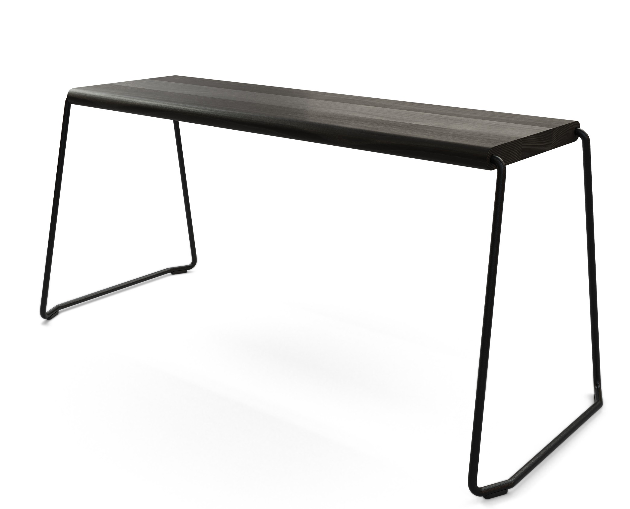 Kohleschwarze Bank von Fuchs & Habicht mit minimalistischem Design und Stahlgestell.