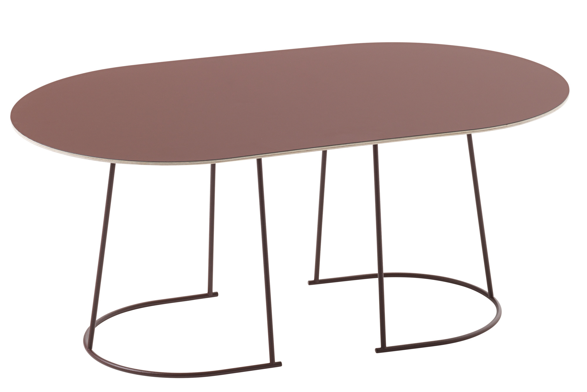 Airy Coffee Table Medium in Pflaume: Ovaler Couchtisch mit filigranem Metallgestell für modernes Wohnzimmer.