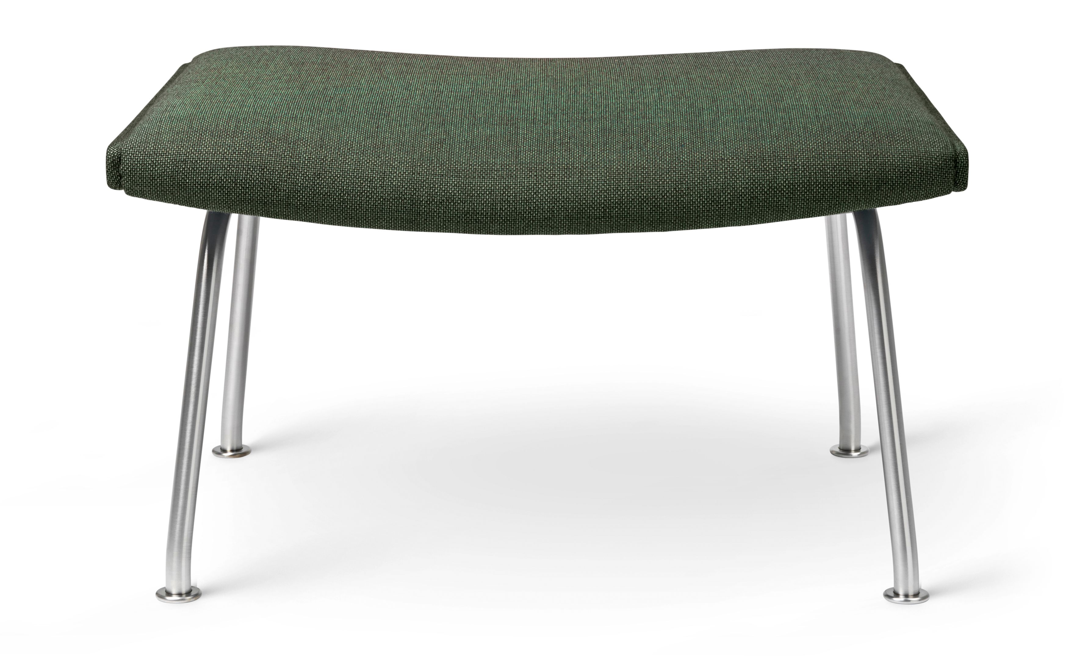 CH446 Wing Chair Fußhocker von Carl Hansen & Søn mit grüner Polsterung und Stahlbeinen.