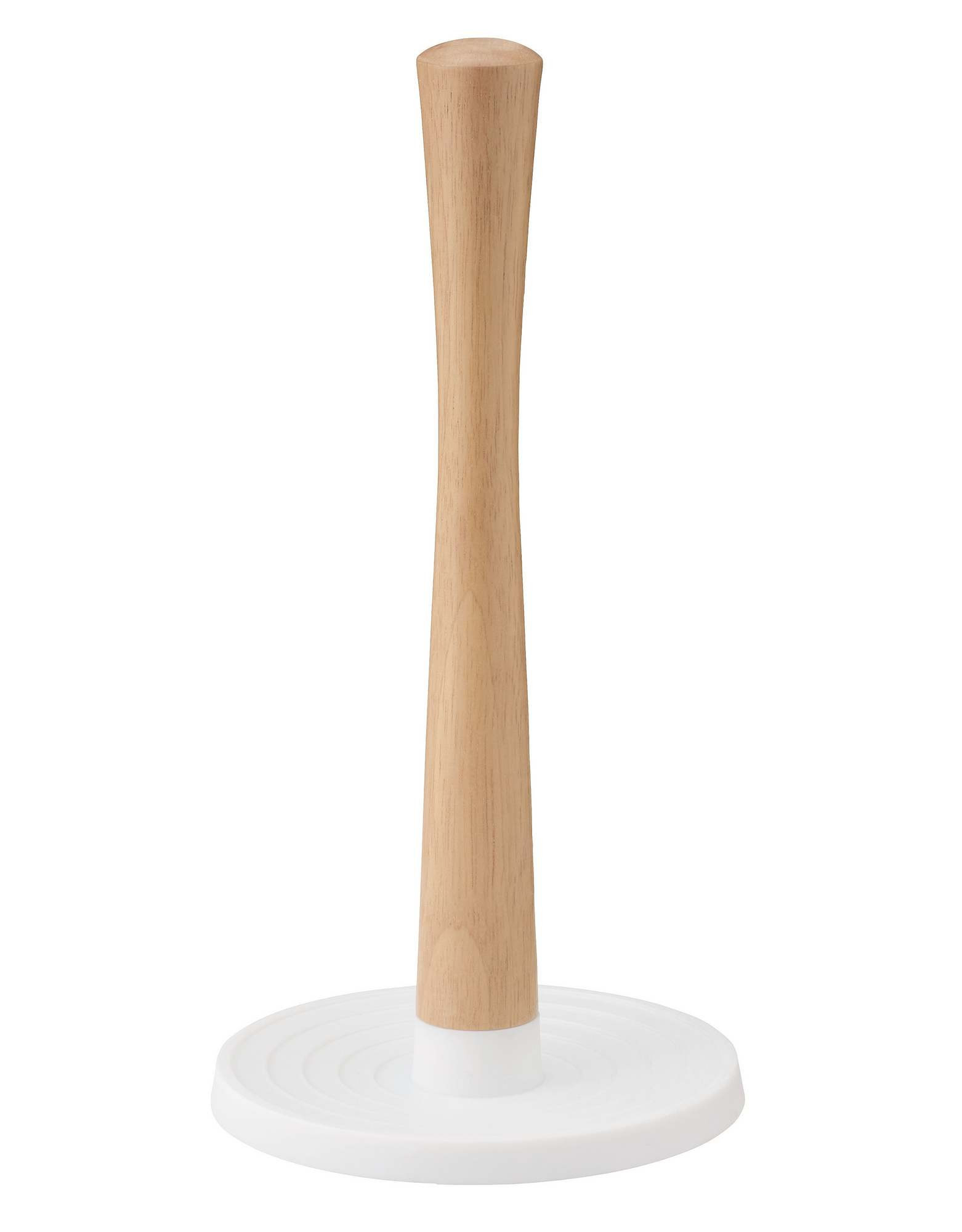 Küchenrollenhalter Roll-It von RIG-TIG by Stelton: Holzständer mit weißem Fuß für Küchenrolle.