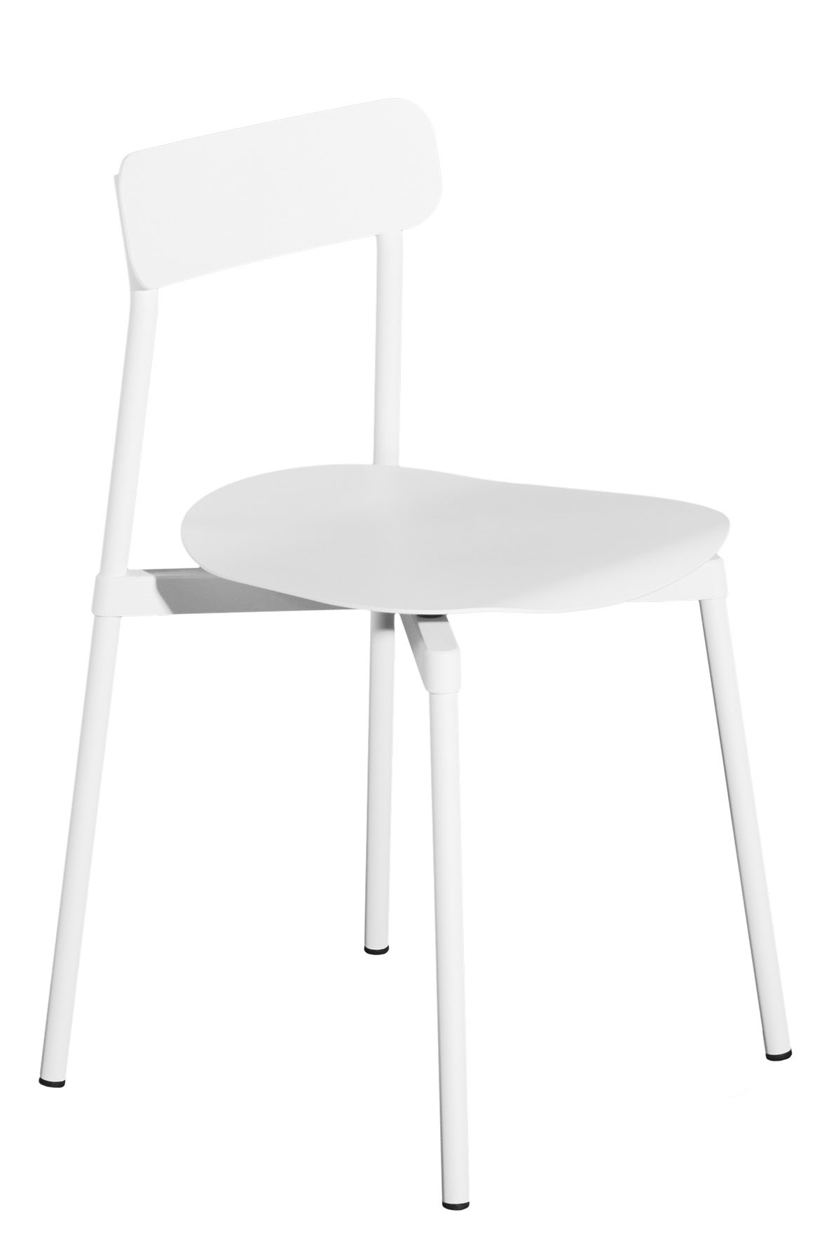 Weißer Fromme Chair Stuhl von Petite Friture, minimalistisches Design mit runder Sitzfläche und Rückenlehne.