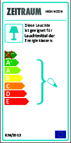 Energieeffizienzlabel der High Noon Stehleuchte von Zeitraum, geeignet für Leuchtmittel der Energieklassen A++ bis E.