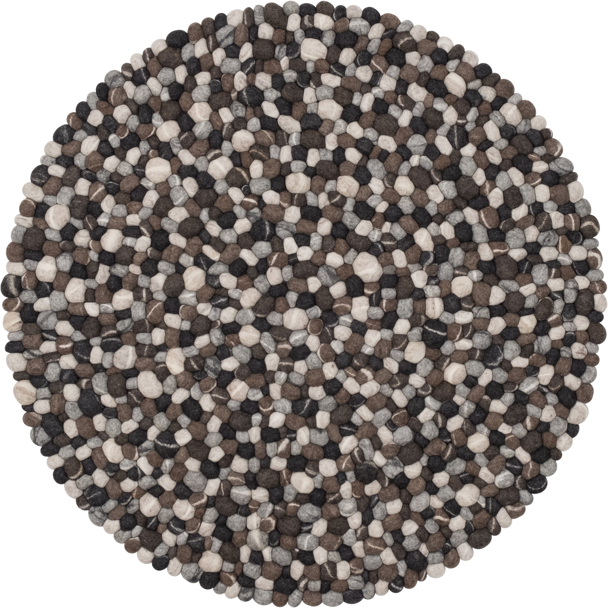 Runder Filzkugel Teppich "myfelt Hardy" in Grau- und Brauntönen, Durchmesser 160 cm.