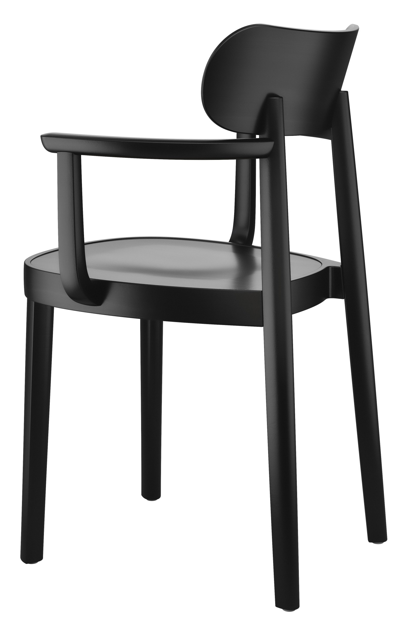 Schwarzer Holzstuhl mit Armlehnen, Modell 118 MF Thonet, modernes Design für Esszimmer und Wohnbereich.