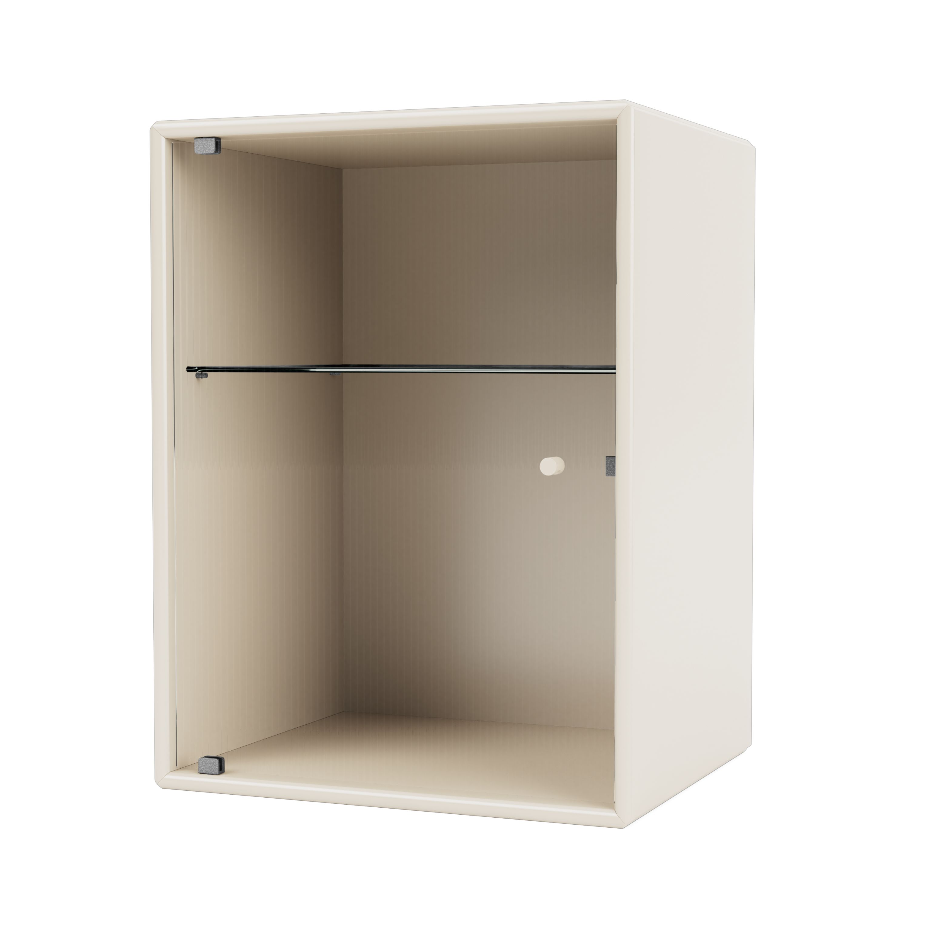 RIPPLE Badezimmerschrank: Wandhängender Hängeschrank in Beige mit Glasboden für Badmöbel und Stauraum.