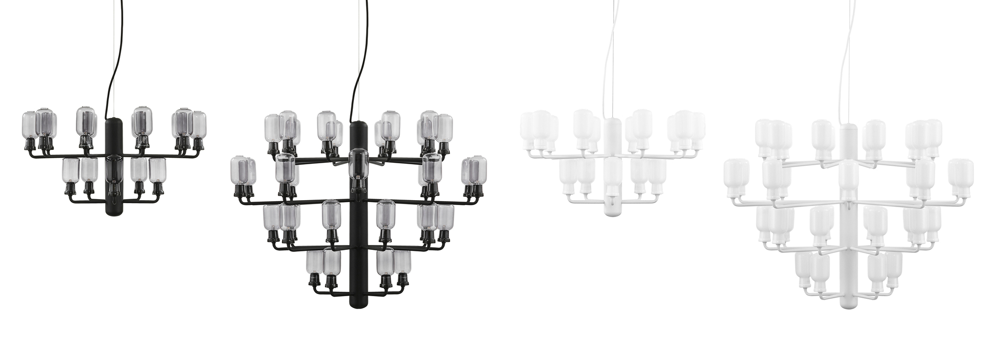 Amp Chandelier Pendelleuchte Small in Weiß und Schwarz, moderne Hängeleuchte mit mehreren Leuchtmitteln.