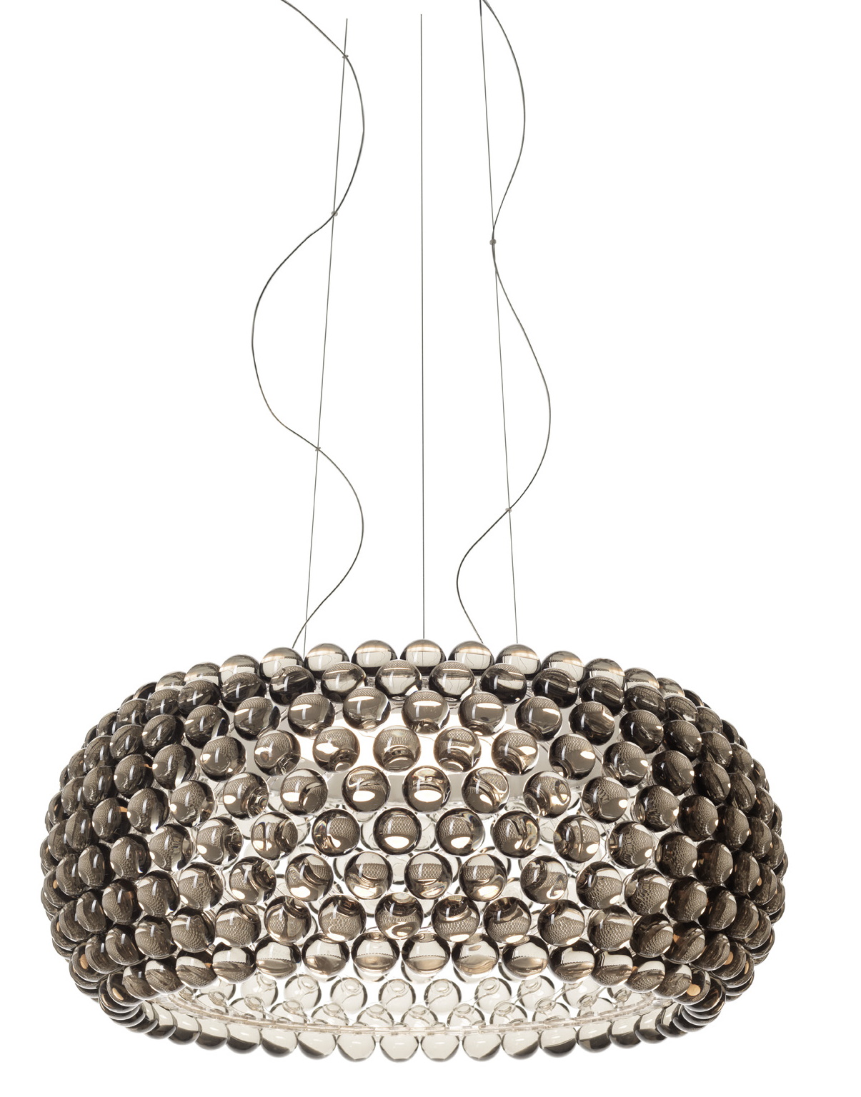 Graue Caboche Pendelleuchte von Foscarini: Moderne Designerlampe mit Kugeln, ideal für Wohnräume.