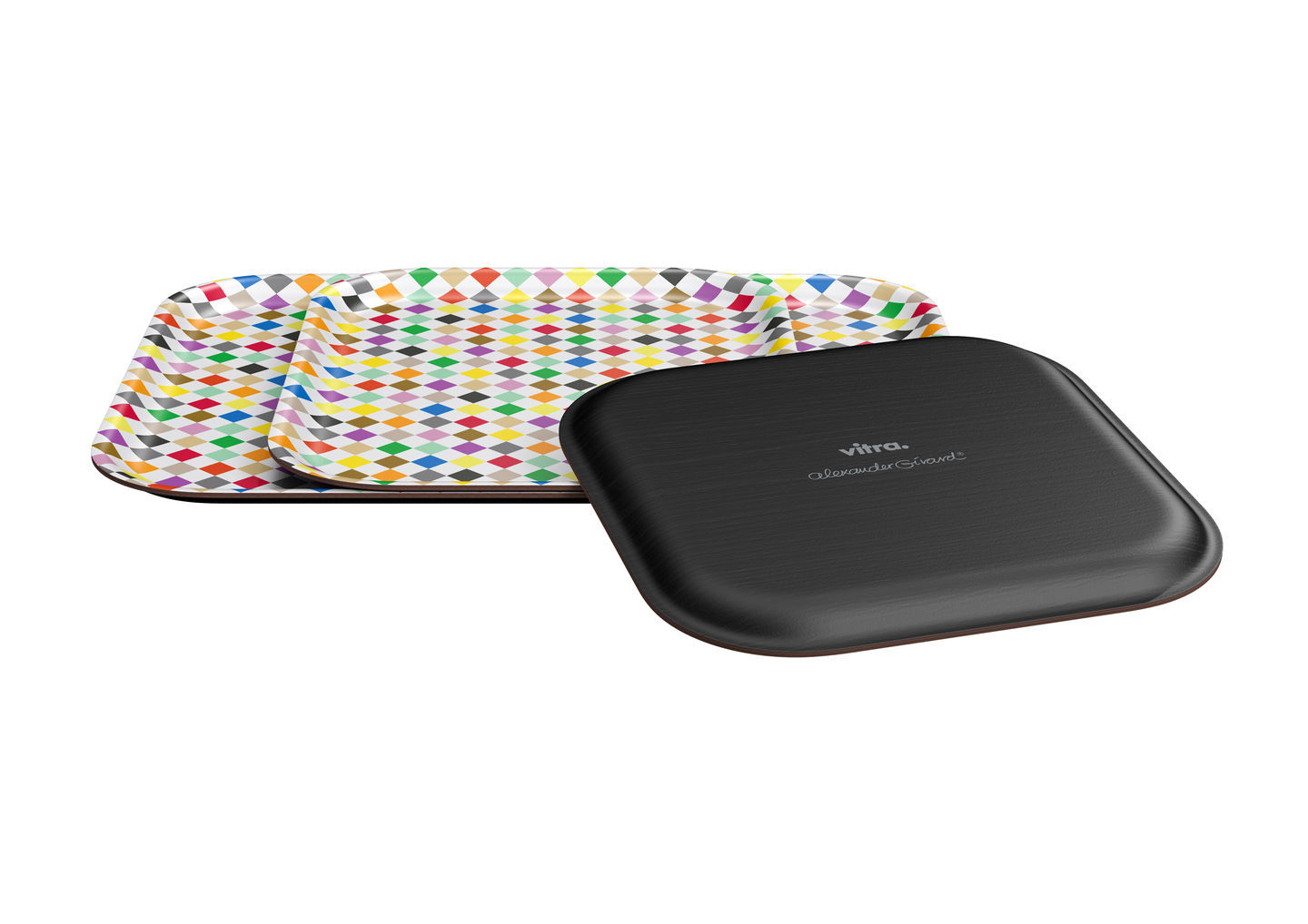 Vitra Tablett "Dot Pattern reverse dark", Medium. Dekoratives Serviertablett mit farbenfrohem Rautenmuster.