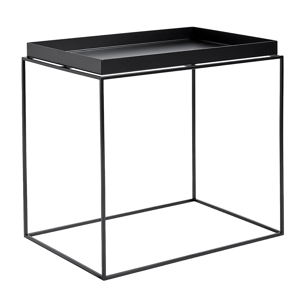 Schwarzer Tray Table L Tisch von Hay, moderner Beistelltisch mit Tablett, minimalistisches Design.