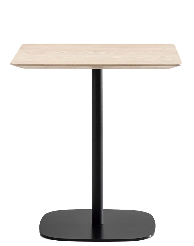 Vermu Esstisch quadratisch von Zeitraum mit hellem Holz und schwarzem Metallfuß, modernes Design.