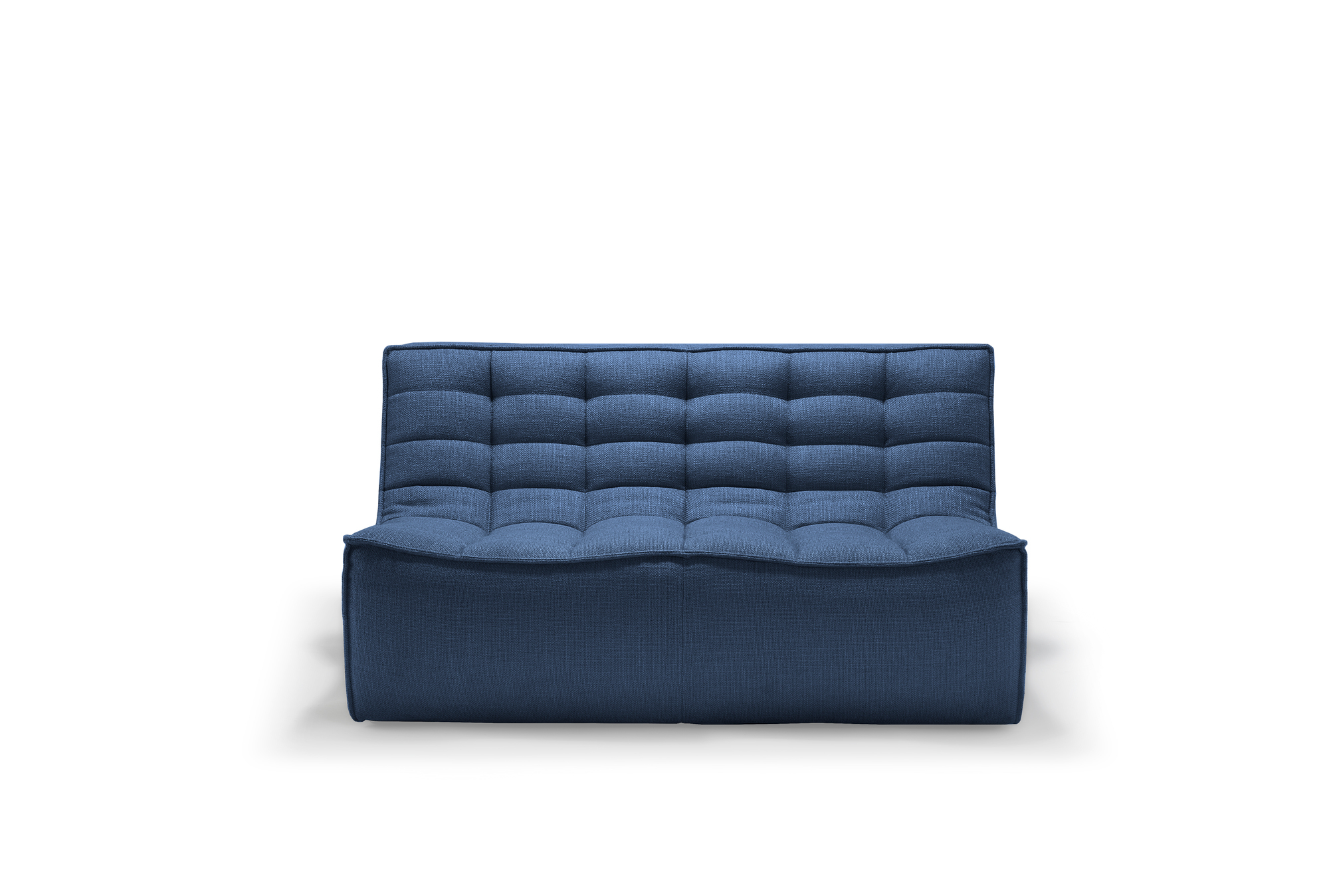 N701 Sofa, 2-Sitzer, blaue Polsterung mit gestepptem Muster. Modernes Sofa für Wohnzimmer und Lounge.