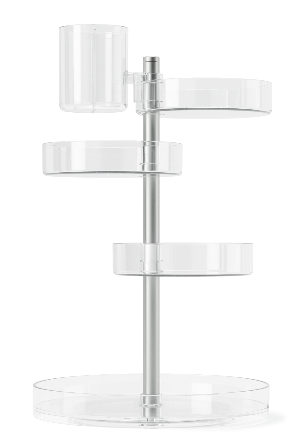 Umbra Pirouette Organizer: Drehbarer, transparenter Organizer mit mehreren Ebenen zur Aufbewahrung von Kosmetik und Accessoires.