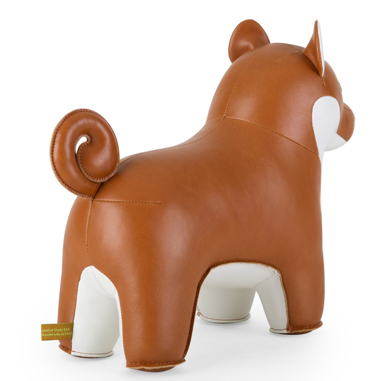 Braun-weiße Shiba Inu Buchstütze von Züny, gefertigt aus Kunstleder, für Bücherregal oder Schreibtisch.