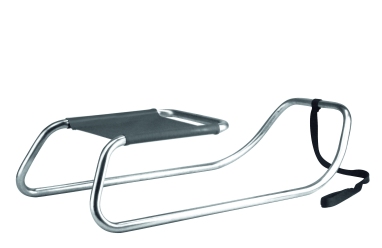 S 333 Schlitten Thonet Limited Edition: Moderner, minimalistischer Stahlrohrschlitten mit schwarzer Sitzfläche und Zugband.