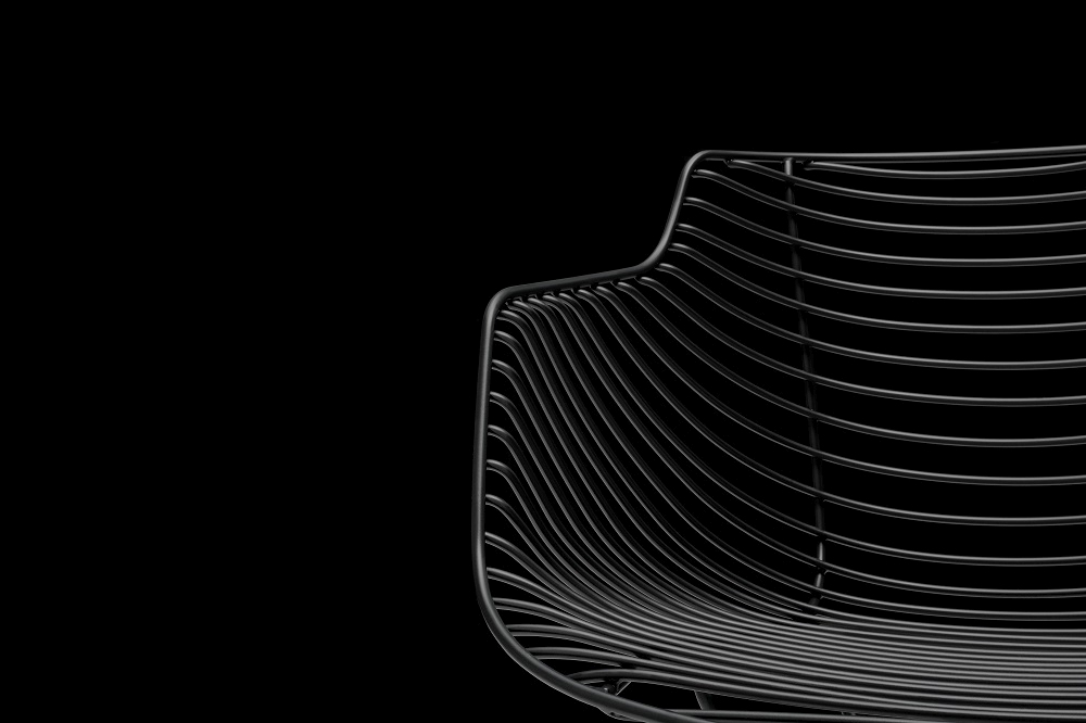 Detailaufnahme des Flow Filo SLIM Stuhls von MDF Italia mit schwarzem Kufengestell. Designstuhl für Innen und Außen.