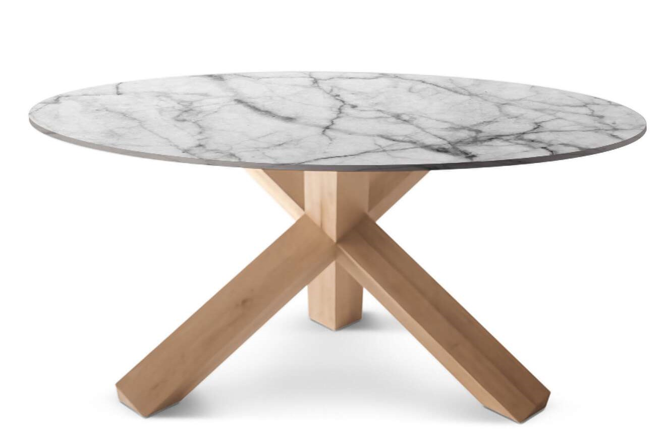 452 La Rotonda Esstisch von Cassina mit runder Marmorplatte und Holzgestell. Design Esstisch.