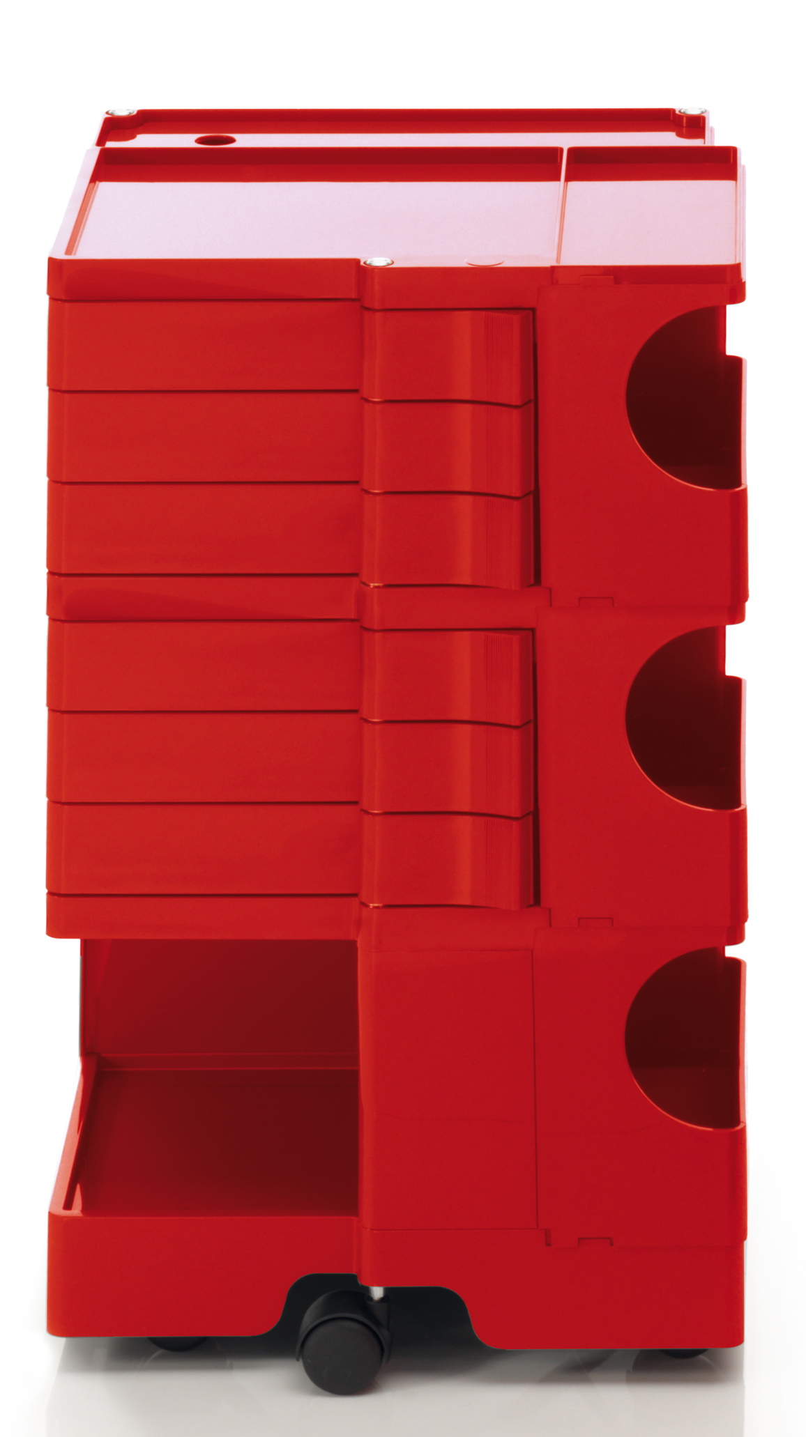 Roter Boby B36 Rollcontainer mit Schubladen und Fächern, ideal für Büro und Arbeitszimmer.